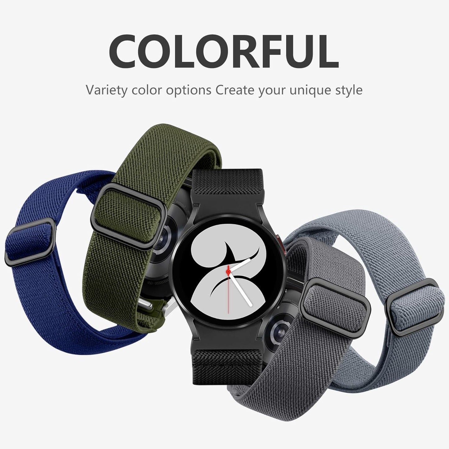 Elastic Bands Compatible with Samsung Galaxy Watch 6/5/4 40M 44Mm/6 Classic 43Mm 47Mm/5 Pro 45Mm/4 Classic 42Mm 46Mm, 20Mm One Click No Gap Nylon Stretchy Strap for Galaxy Watch Band Women Men