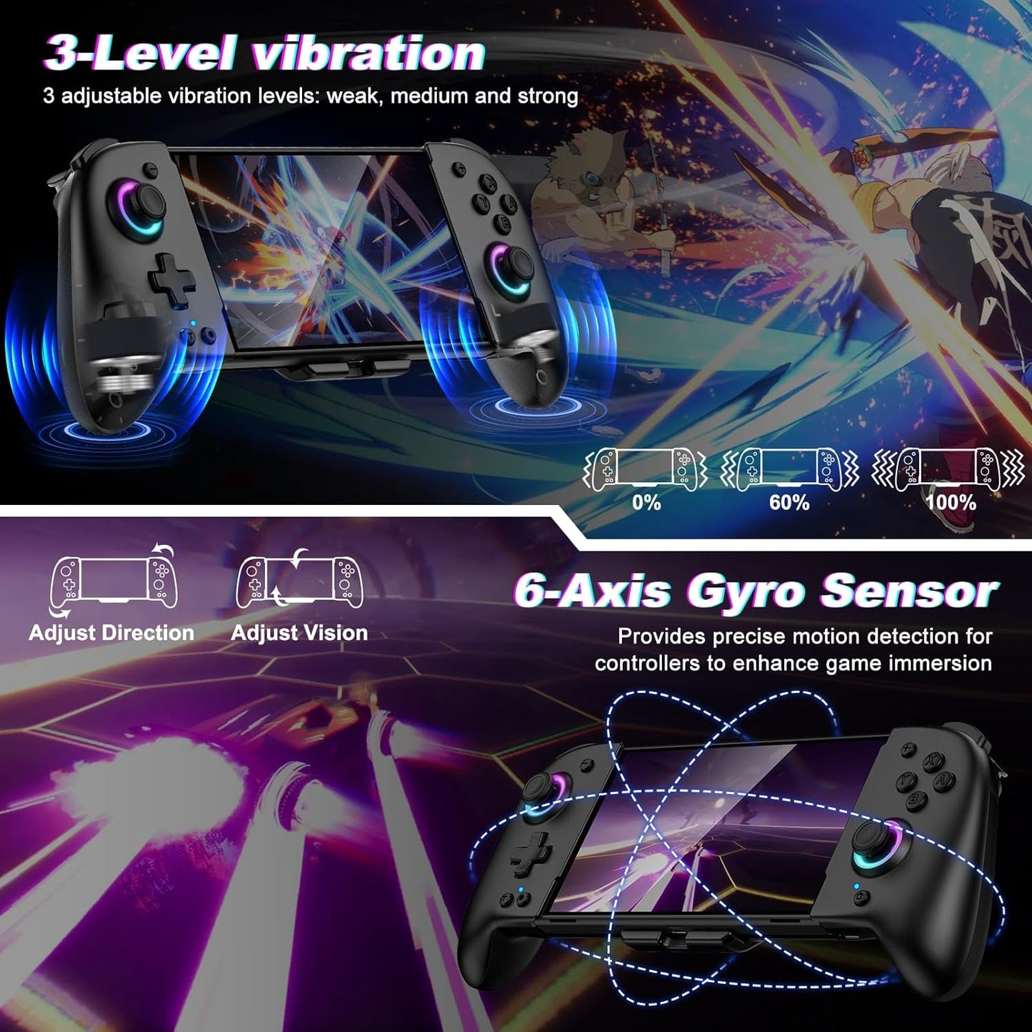 Switch Controllers for Nintendo Switch/Oled Controller, Switch Wireless Pro Controller One-Piece Joypad, Full-Size Ergonomic Handheld Mode Controller with Battery/Rgb/Turbo/Programming(Black)