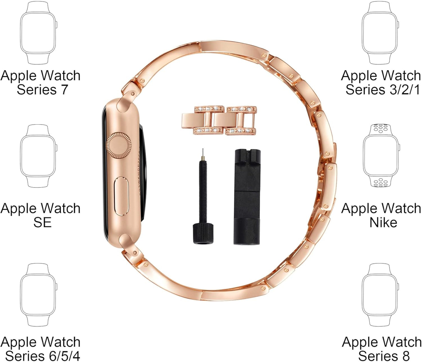 Bands for Apple Watch 38Mm 40Mm 41Mm Women Series 9 8 7 6 5 4 SE Iwatch Band Bling Metal Bracelet Fancy Cute Dressy Strap Rose Gold