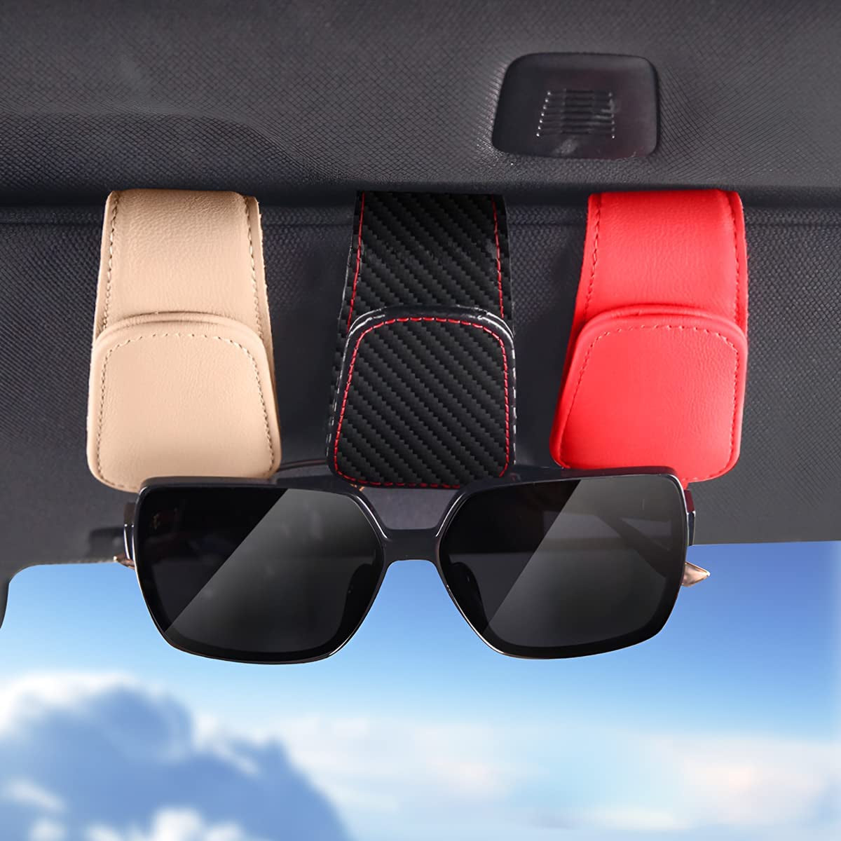 Sunglasses Holders for Car Sun Visor, Leather Eyeglasses Hanger Mounter, Magnetic Glasses Holder and Ticket Card Clip, Auto Interior Accessories Universal for SUV Pickup Truck TRUCK DRIVER