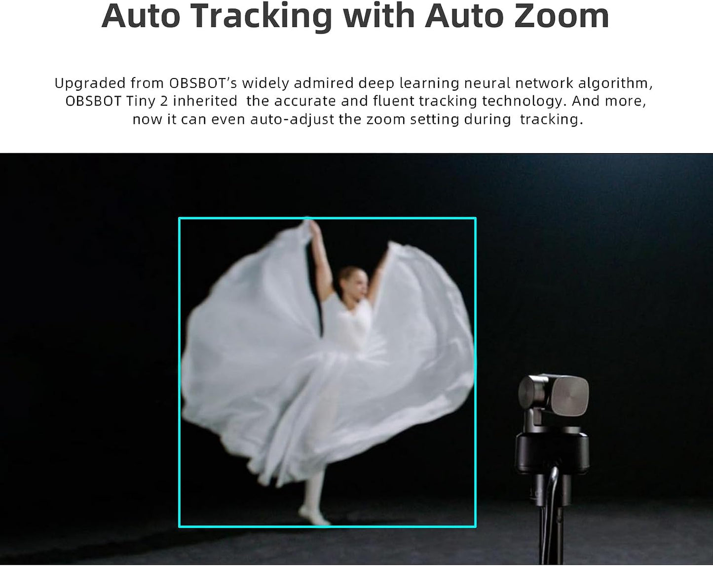 Tiny 2 Ai-Powered PTZ 4K Webcam 1/1.5" CMOS 4X Faster Focusing USB 3.0 10X Faster Data Transmission Voice Control, W Table Mini Tripod