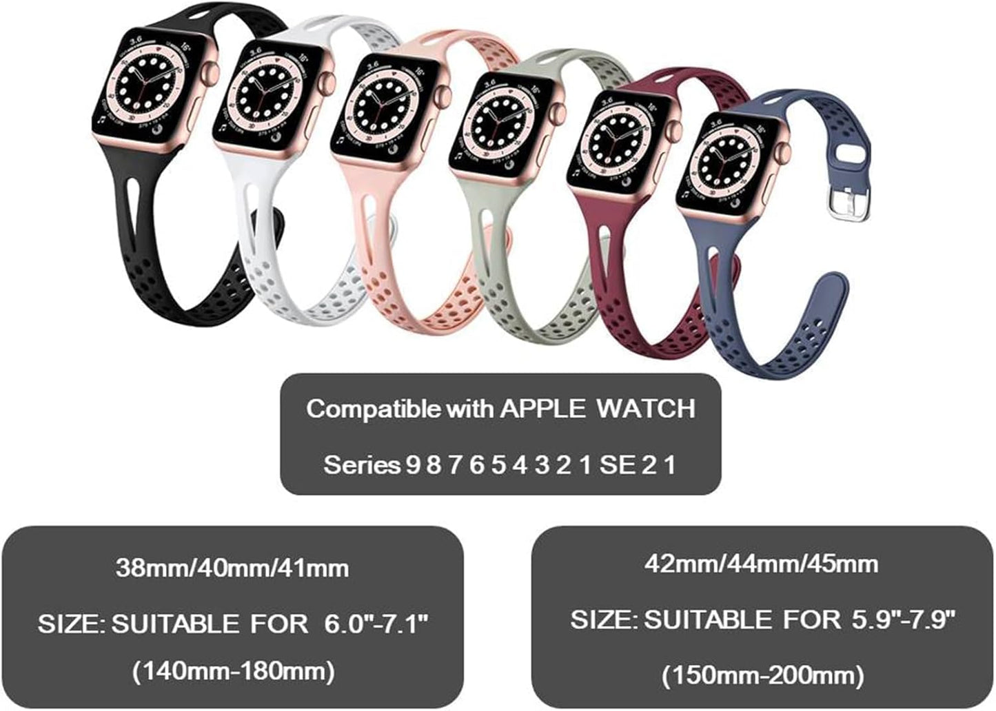 Slim Sport Band Compatible with Apple Watch Band Series 9 8 7 6 5 4 3 2 1/SE, 38/40/41Mm, Women and Men, Soft Silicone Breathable Wristband, Pink