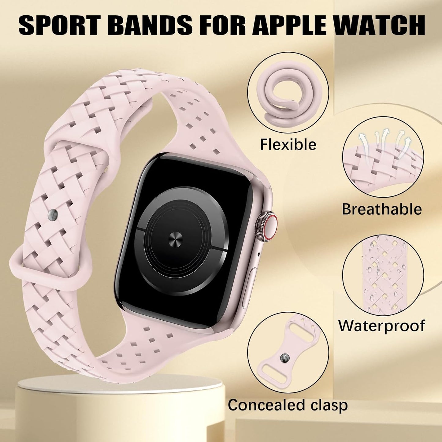 Slim Silicone Braided Bands Compatible for Apple Watch 42Mm 41Mm 40Mm 38Mm, Thin Breathable Sport Adjustable Strap for Iwatch Series SE 10 9 8 7 6 5 4 3 2 1 Women