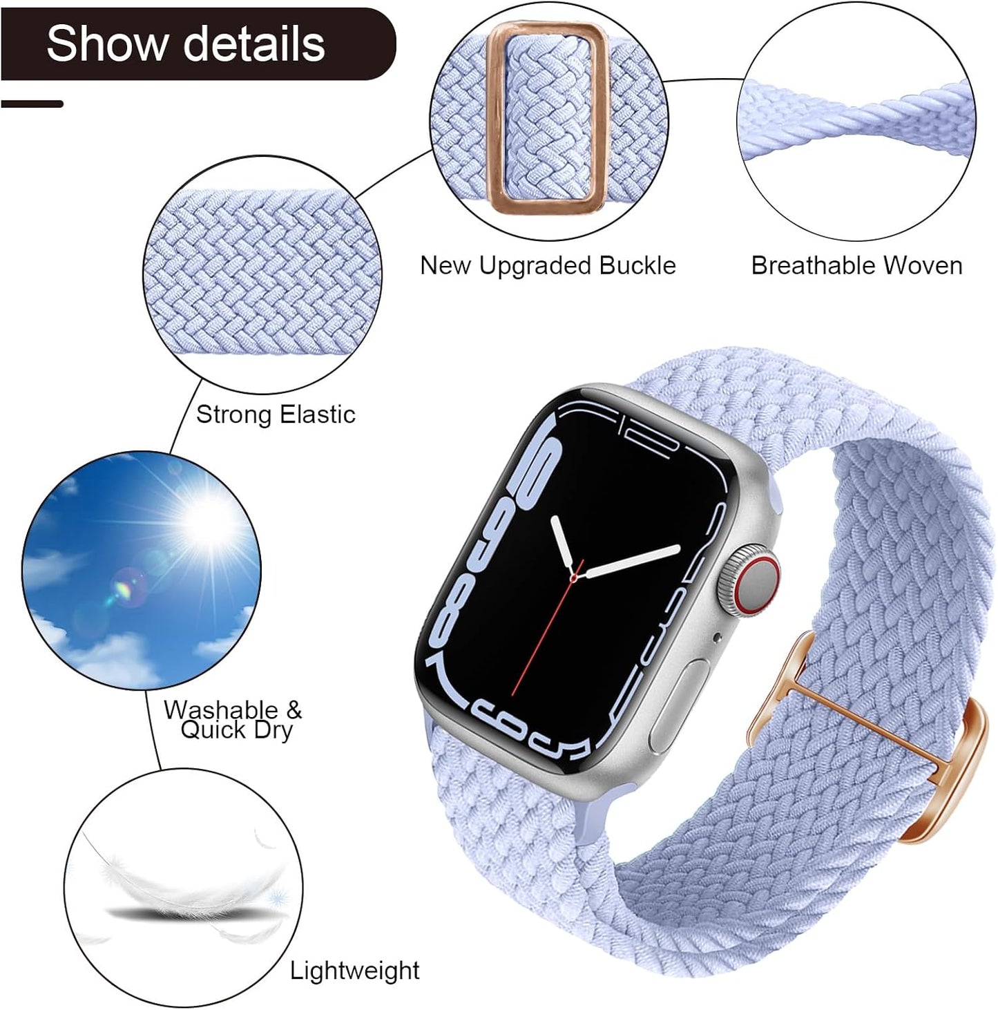 3 Pack Braided Bands Compatible for Apple Watch Band 38Mm 40Mm 41Mm 42Mm 44Mm 45Mm 49Mm Women Men, Adjustable Stretchy Bands Elastic Sport Wristbands for Iwatch Series 8 7 6 5 4 3 2 1 SE