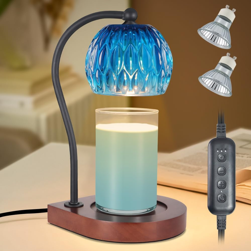 Dimmable Candle Warmer Lamp with Timer for Scented Jar Candles Electric Candle Wax Melt Warmer Suitable for Bedroom New Home Decor Christmas Birthday Gifts for Women Mom(With 2 Bulbs)