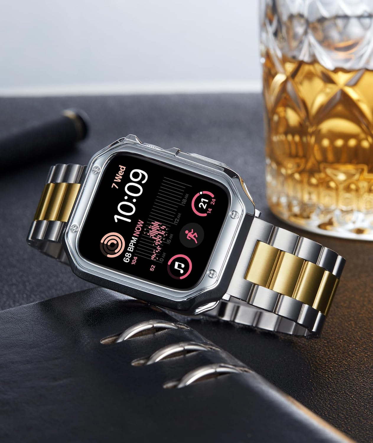 Compatible with Apple Watch Band 49Mm 45Mm 44Mm 42Mm 41Mm 40Mm 38Mm Matte Stainless Steel Metal Watch Strap with TPU Watch Case Compatible with Iwatch Series Ultra/9/8/7/Se2/Se/6/5/4/3/2/1