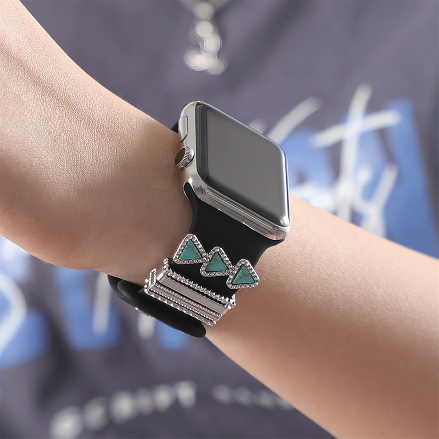 Charms for Apple Watch Band 40Mm 41Mm 44Mm 38Mm 45Mm 42Mm Women Girls,Metal Diamond Jewelry Decorative Ring Loops,Iwatch Series 9 8 7 6 5 4 3 Se,Galaxy Watch 6/5/4,Silicone Strap Charm Accessories