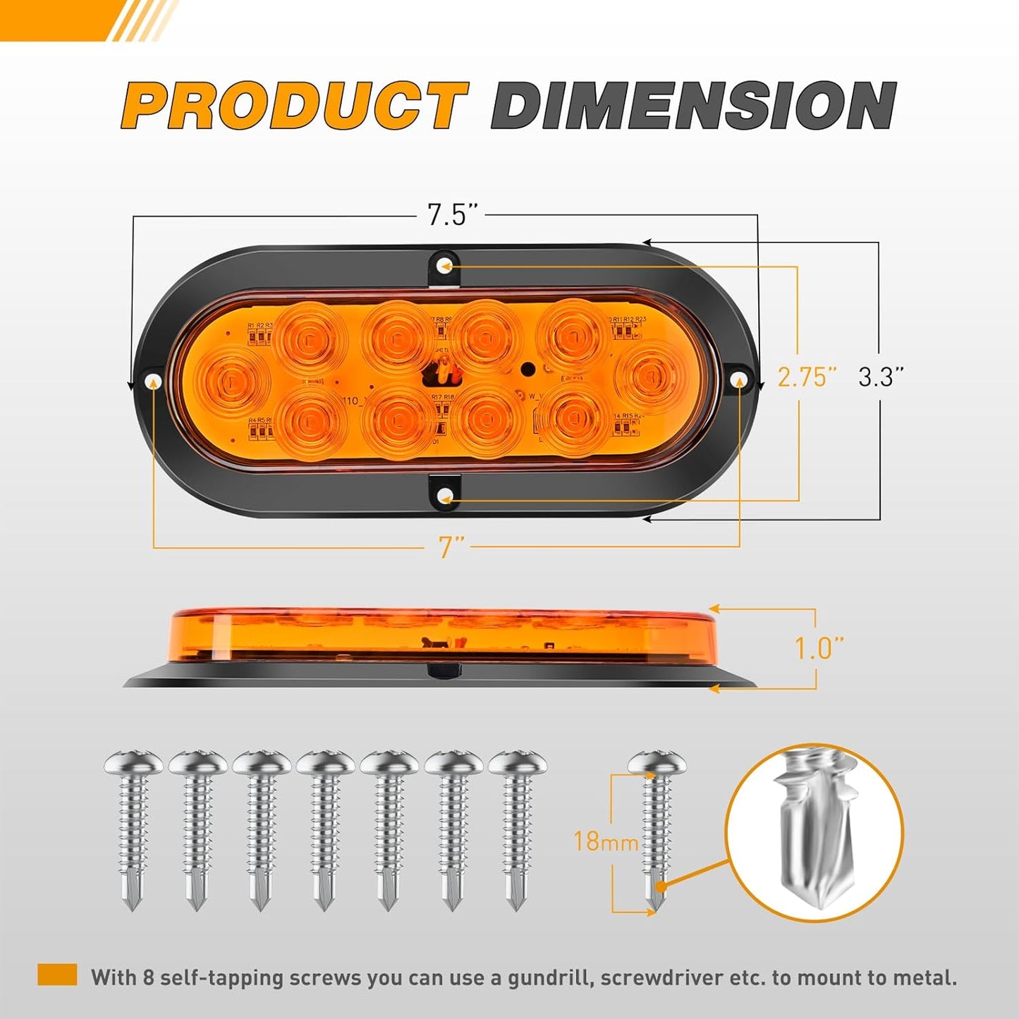 6 Inch Oval LED Tail Light 2 PCS Amber 10 LED Turn Signals Lights Surface Mount IP67 Waterproof for Trailer Truck RV Tractor Lorry Camper Van TRUCK DRIVER