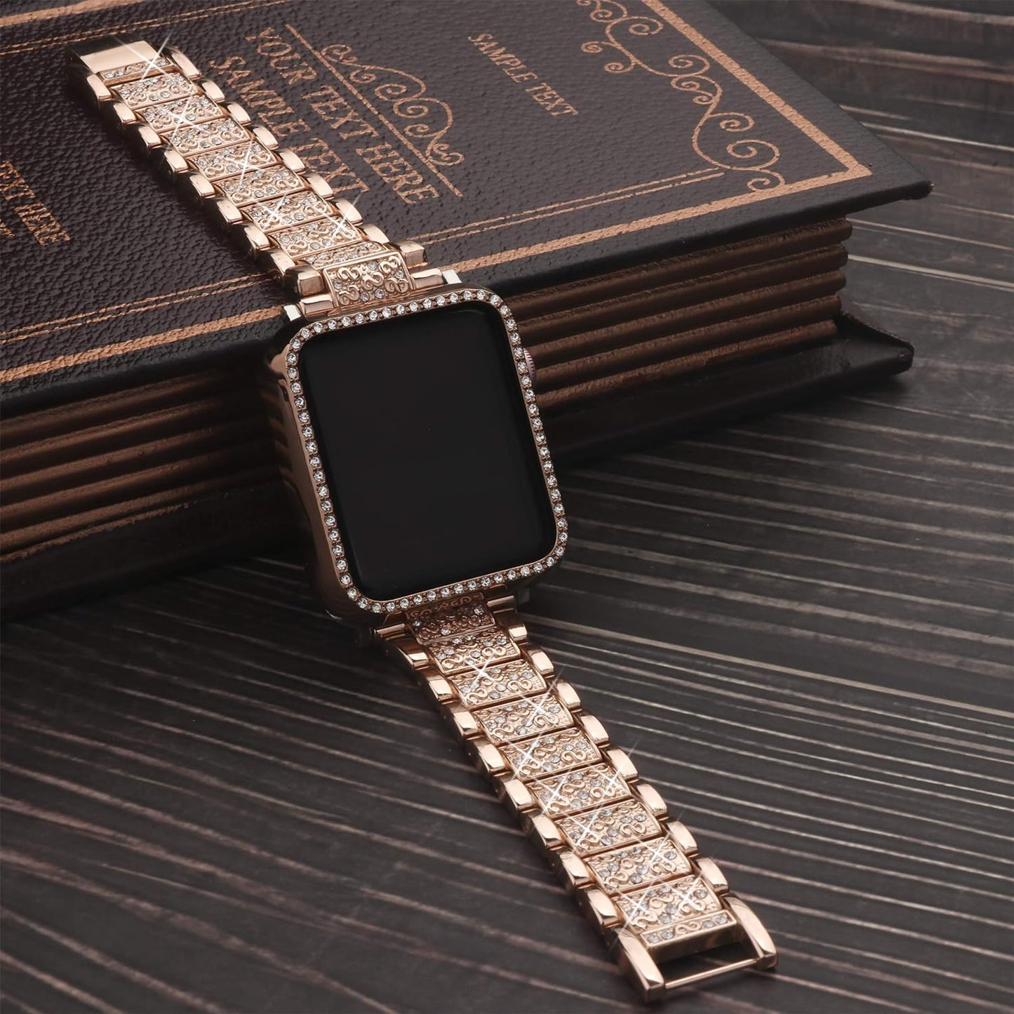 Compatible for Apple Watch Band with Screen Protector Case, Jewelry Replacement Band 45Mm 44Mm 42Mm 41Mm 40 Mm 38Mm 2 Pack Bling Protective Cover for Iwatch Series 9/8/7/6/5/4/3/2/1/SE Women