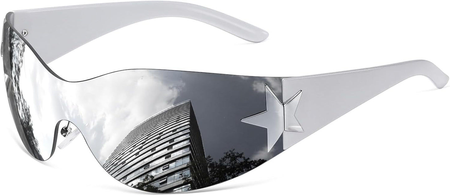 Y2K Sunglasses for Women Men Shield Wrap around Fashion Sunglasses Trendy Oversized Frameless Sun Glasses