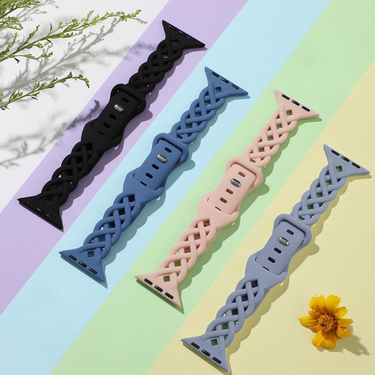 Slim Silicone Bands Compatible with Apple Watch Band 40Mm 38Mm 41Mm 44Mm 45Mm 42Mm Women Floral Breathable Braided Lace Thin Sport Strap Replacement Wristbands for Iwatch SE Series 9 8 7 6 5 4 3 2 1