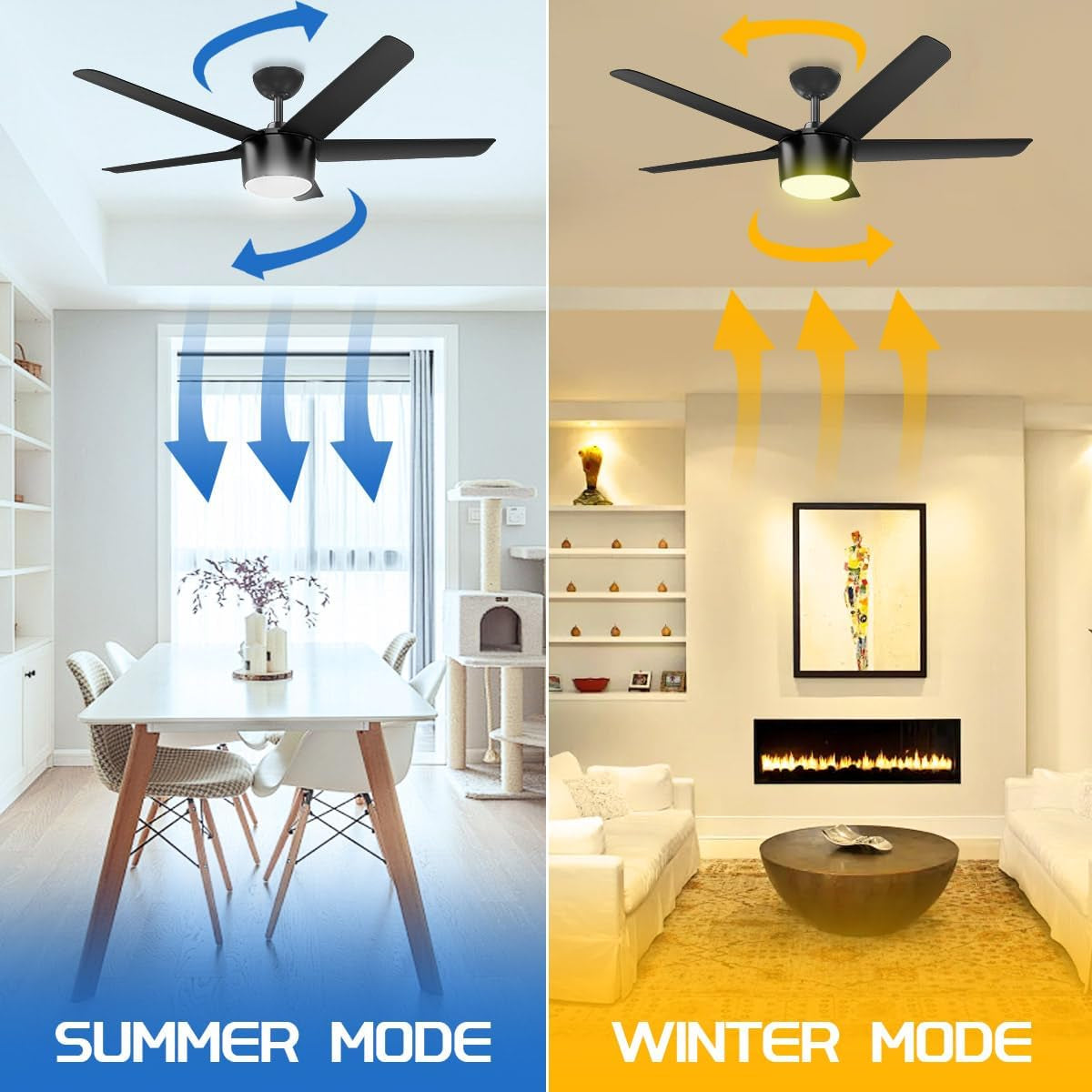 52 Inch Smart Ceiling Fan, DC Reversible Motor Noiseless Timing 3CCT Dimmable, Black Ceiling Fan Compatible with Alexa Tuya App for Living Room Indoor & Outdoor ETL