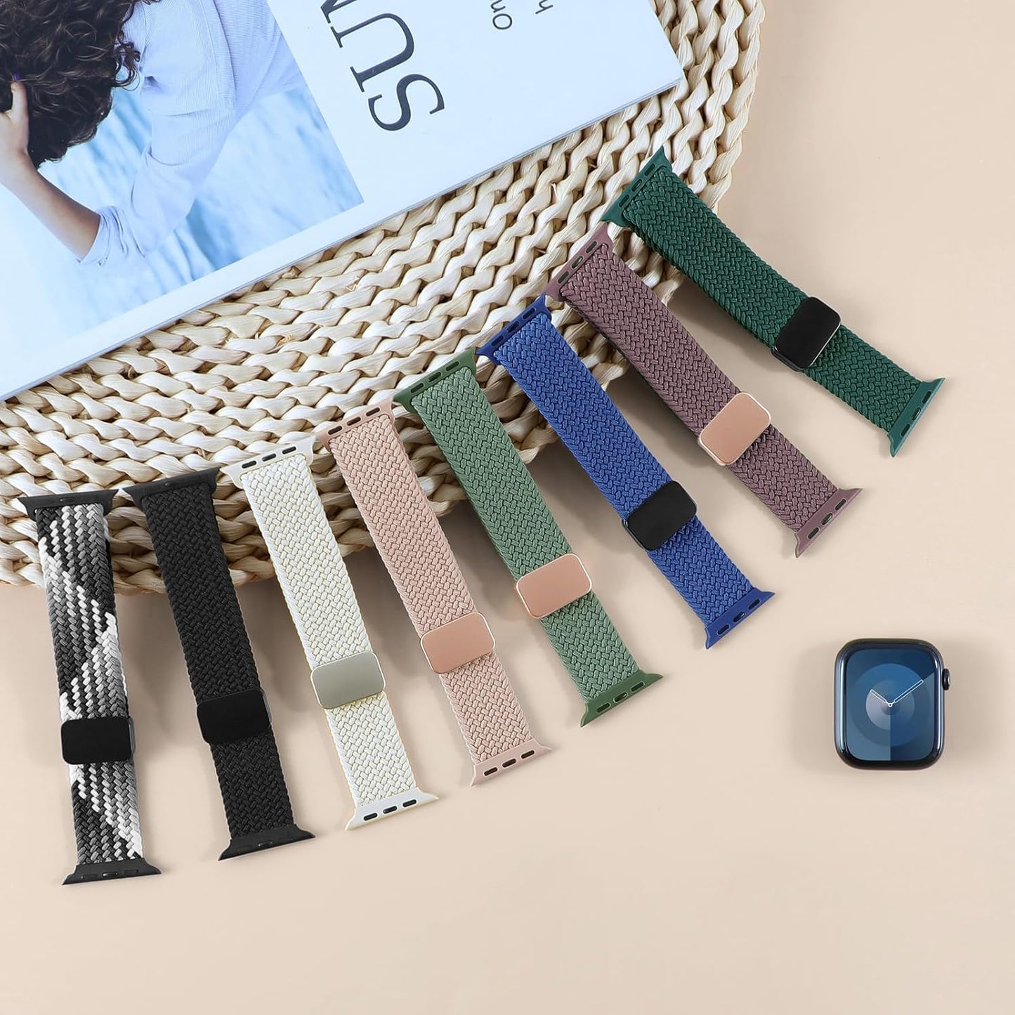 Magnetic Braided Stretchy Loop - Compatible with Apple Watch Band 42Mm 46Mm 40Mm 41Mm 44Mm 45Mm 38Mm Ultra/2 49Mm Women Men,Elastic Woven Fabric Nylon Strap for Iwatch Ultra Series 10 9 8 7 6 5 4 3 SE