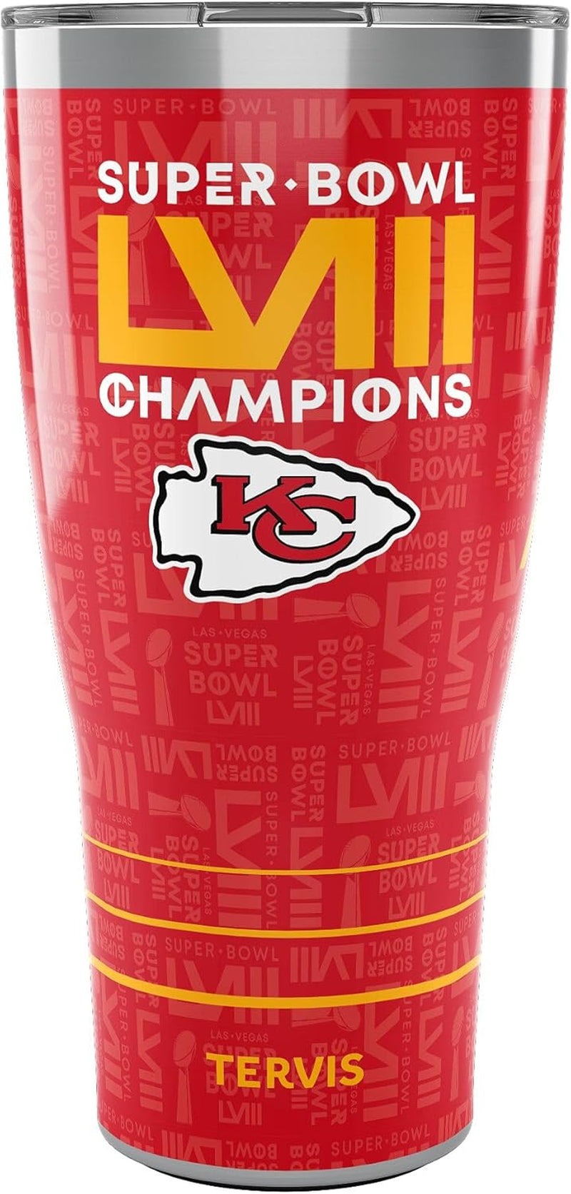Traveler NFL Kansas City Chiefs - Super Bowl 58 LVIII Champions Triple Walled Insulated Tumbler Travel Cup Keeps Drinks Cold & Hot, 30Oz, Stainless Steel