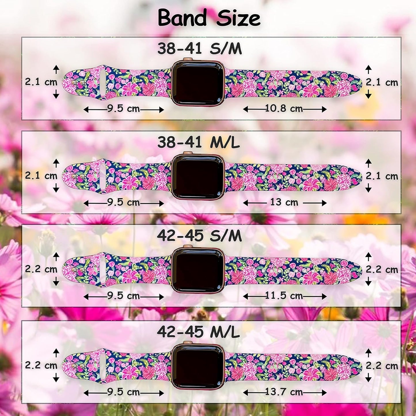 Floral Watch Band - Compatible with Iwatch Bands 45Mm 44Mm 42Mm 41Mm 40Mm 38Mm Band Replacement for Iwatch Series 9 8 7 6 5 4 3 2 1 Se