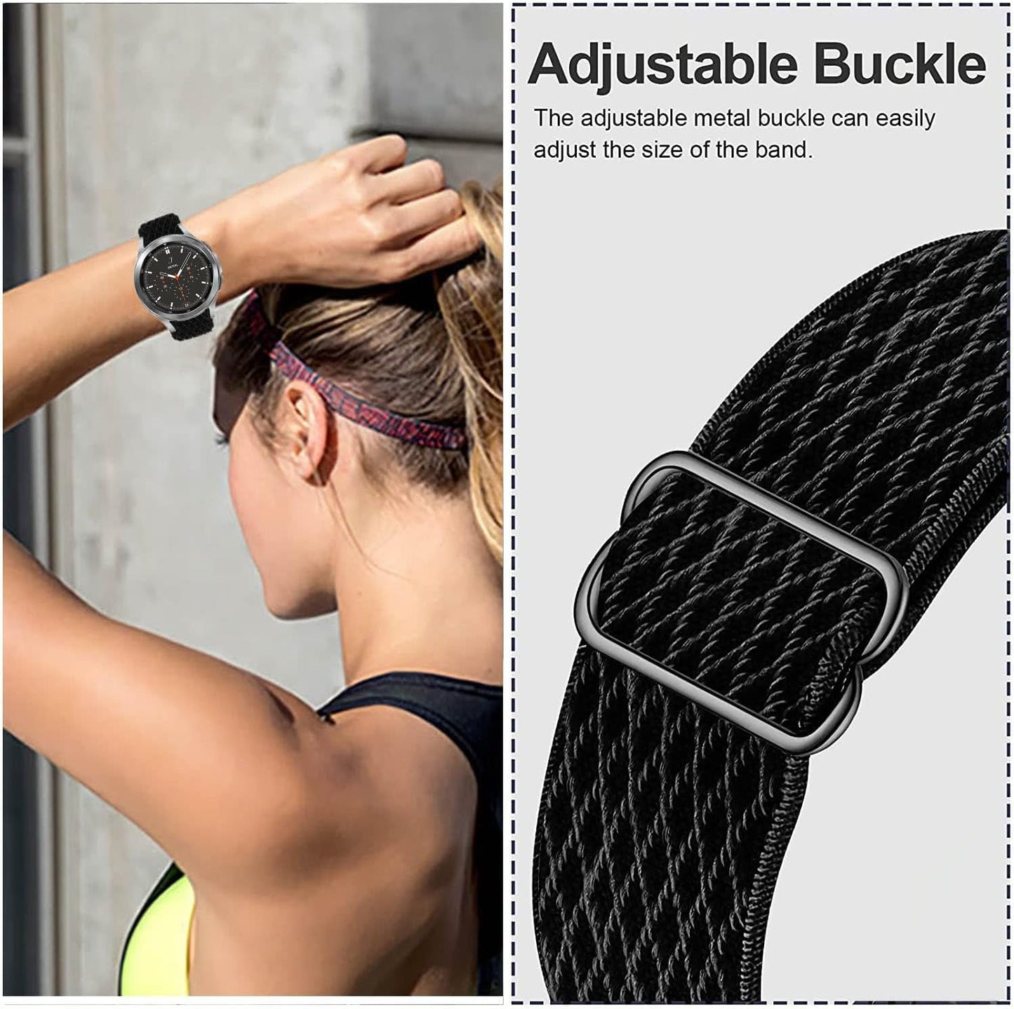 Elastic Bands for Galaxy Watch 5/4 Bands 44Mm 40Mm/5 Pro Band, Galaxy Watch 4 Classic Bands 46Mm 42Mm/Active 2 Women Men, 20Mm Stretch Nylon Replacement Strap(Wave Black+Blue)