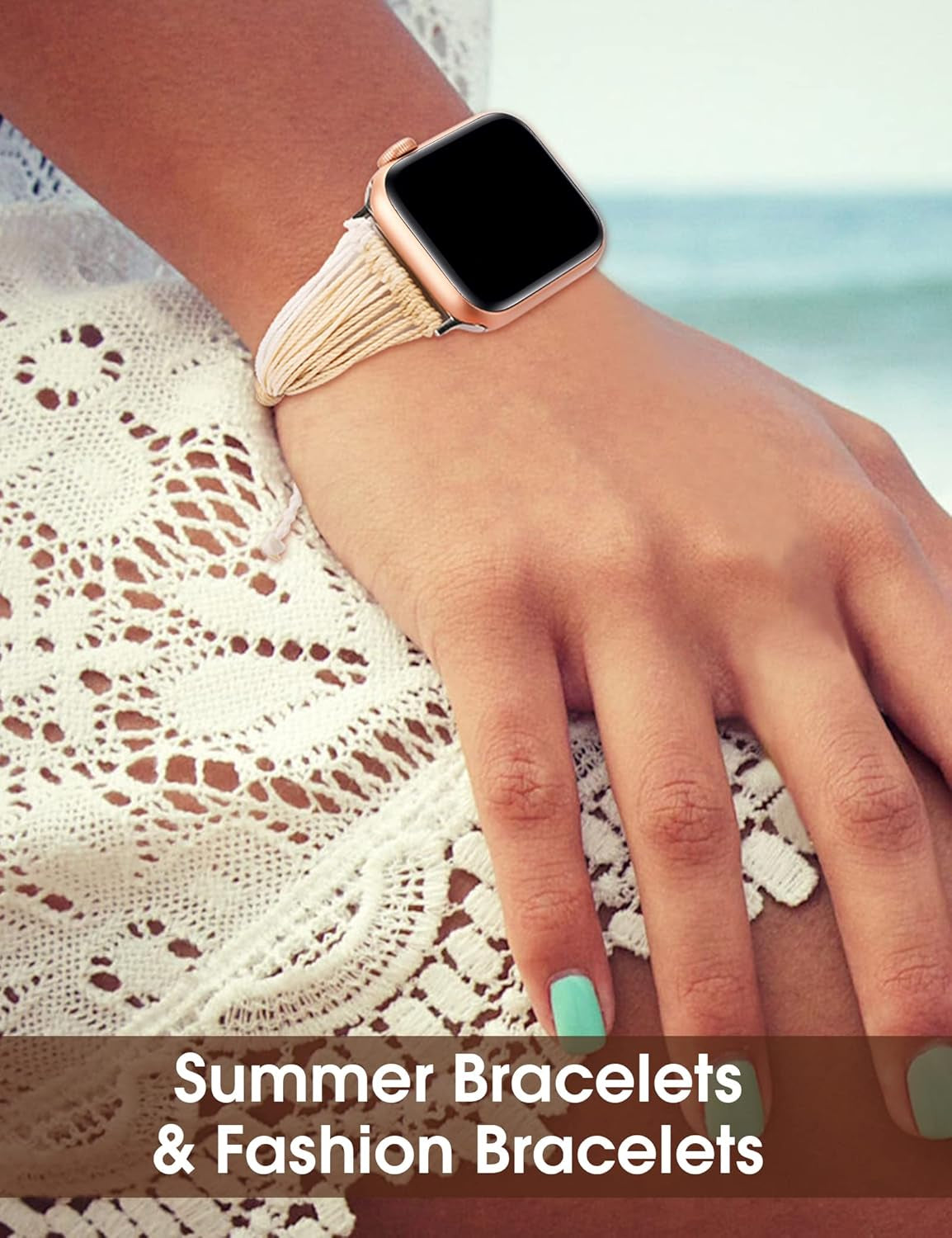Boho Bands Compatible with Apple Watch Band 42Mm 44Mm 45Mm Handmade Braided Hippie Adjustable Wrap String Women Beach Band for Iwatch Series 8/7/6/5/4/3/2/1/SE