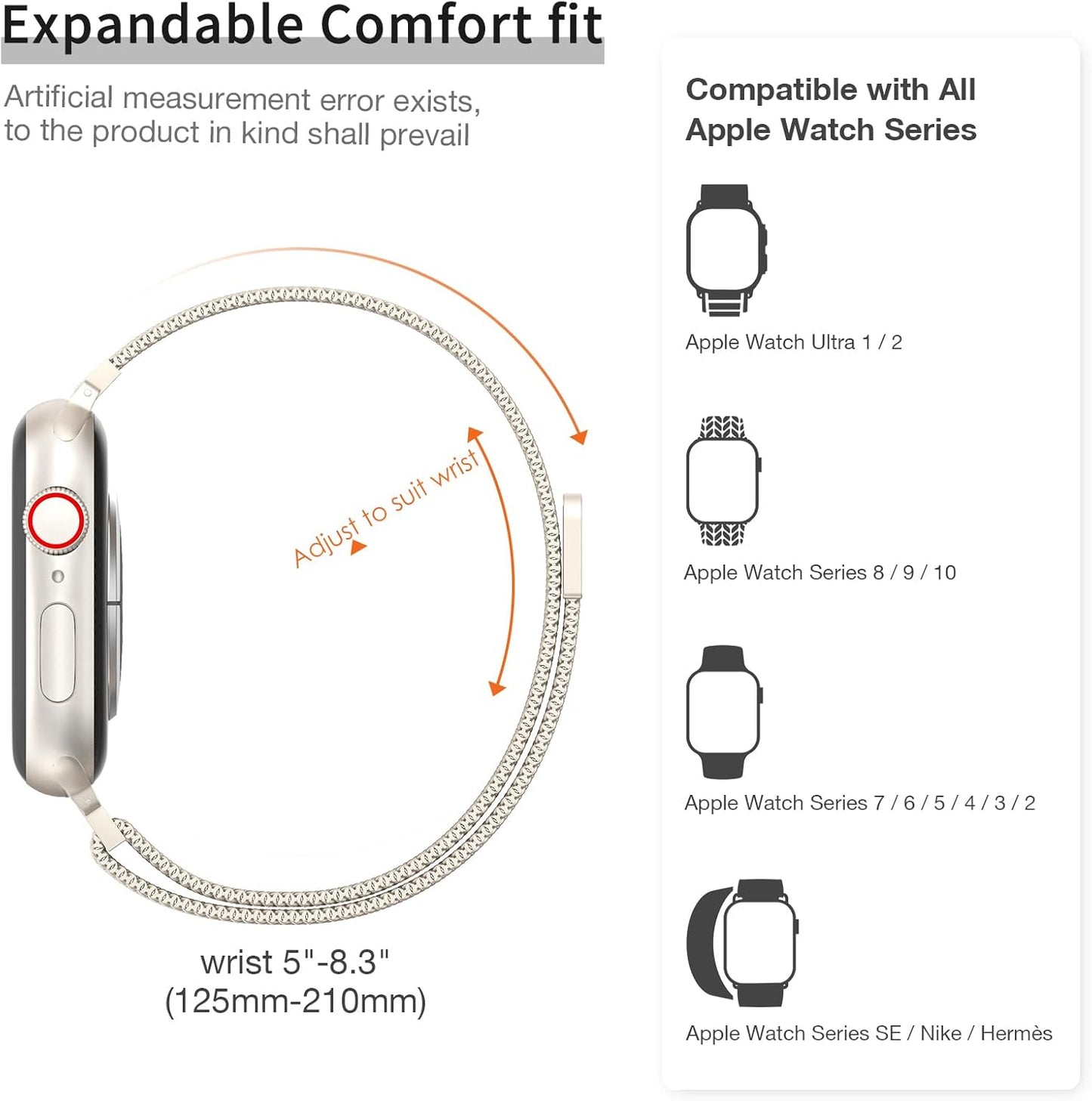 Slim Milanese Loop Compatible with Apple Watch Band for Women 40Mm 41Mm 38Mm 42Mm 44Mm 45Mm 46Mm, Stainless Steel Magnetic Mesh Strap Work on Iwatch Series10 9 8 7 6 5 4 3 2 1 SE