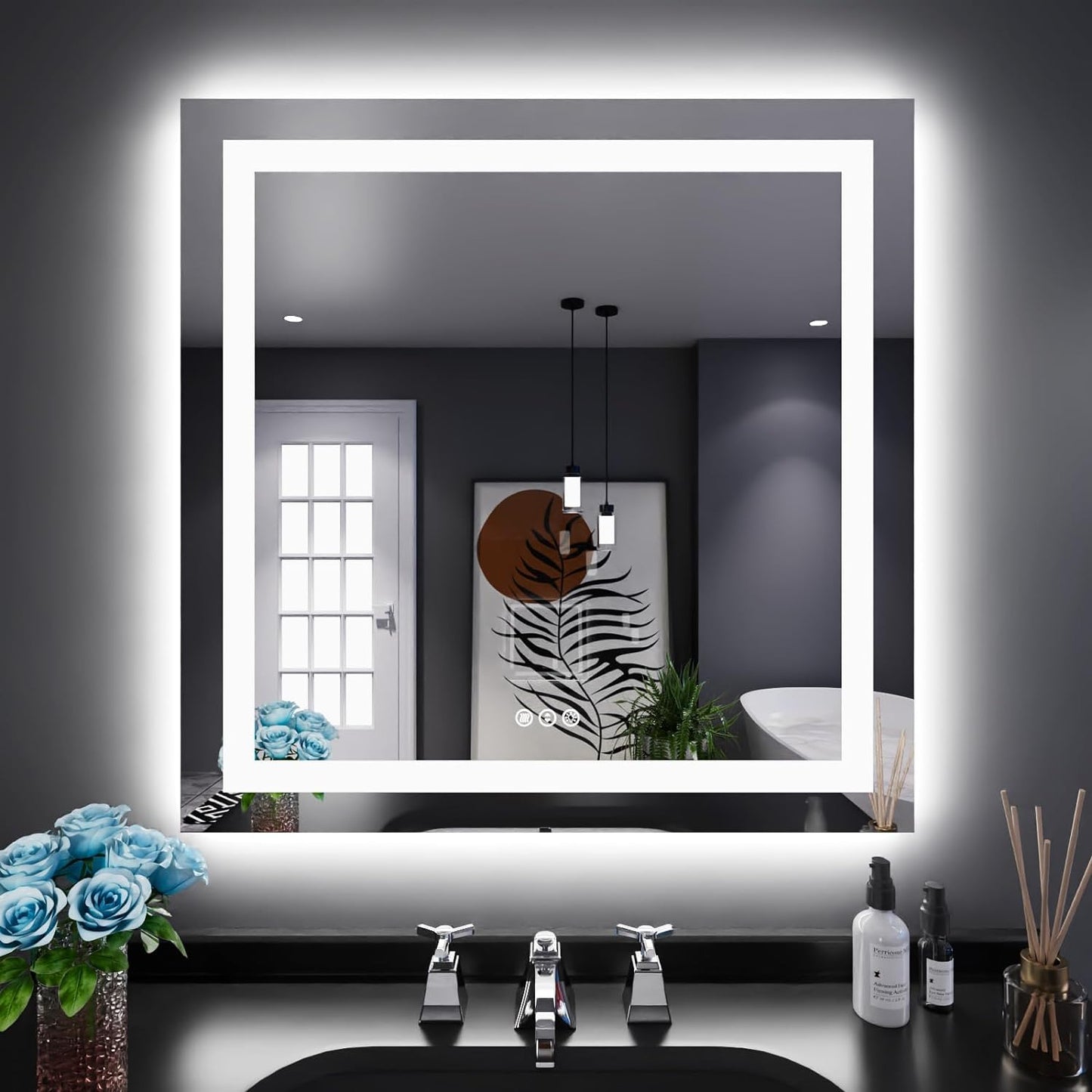 60”X30“ RGB LED Bathroom Mirror with Lights for Bathroom, Anti-Fog, Dimmable,Multiple Light Modes, RGB Backlit + Front Light, Memory Function, Tempered Glass