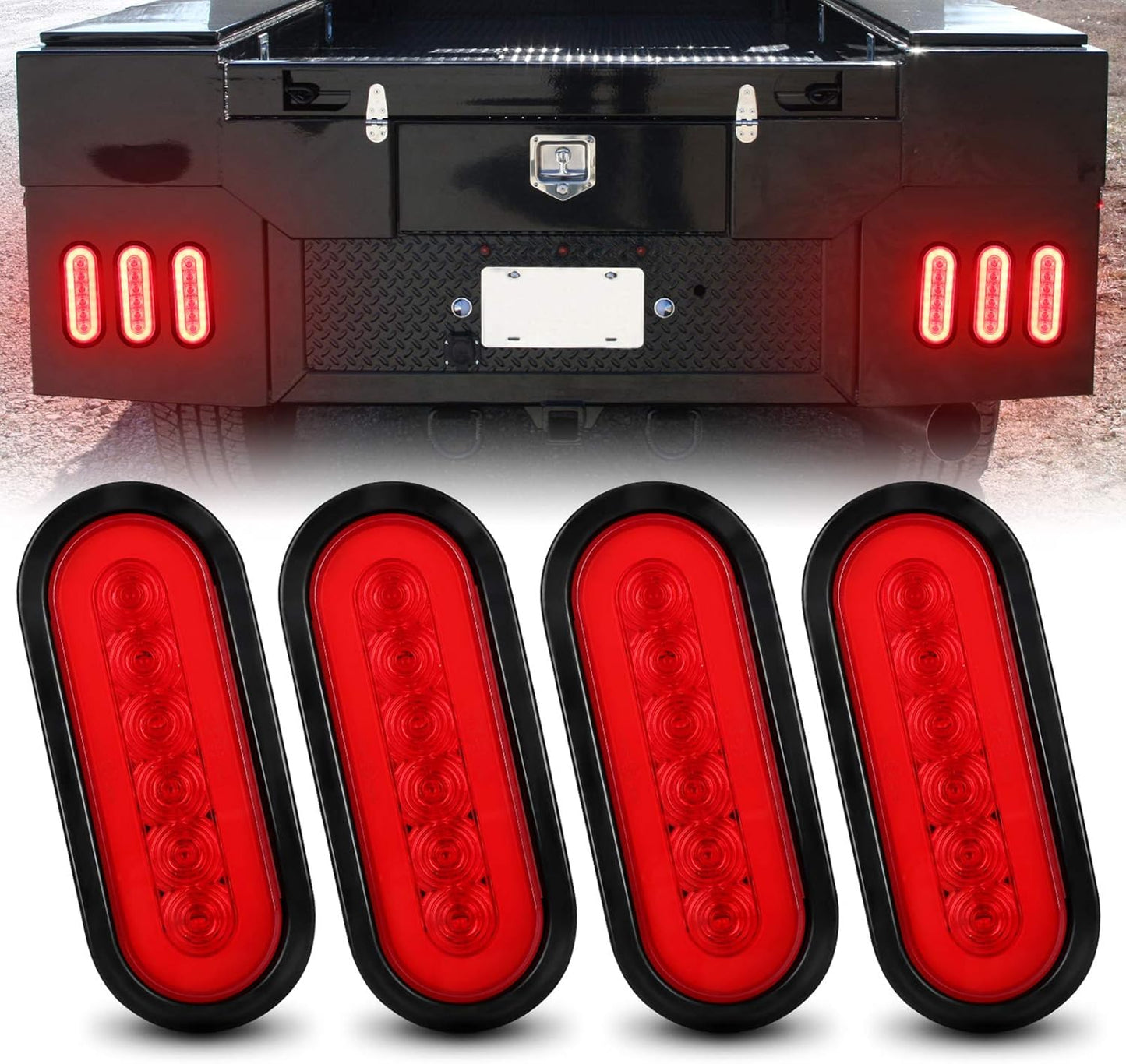 6" Oval Red LED Trailer Tail Lights 2PCS, Turn Stop Brake Trailer Lights for RV Truck, with Surface Mount Grommet TRUCK DRIVER