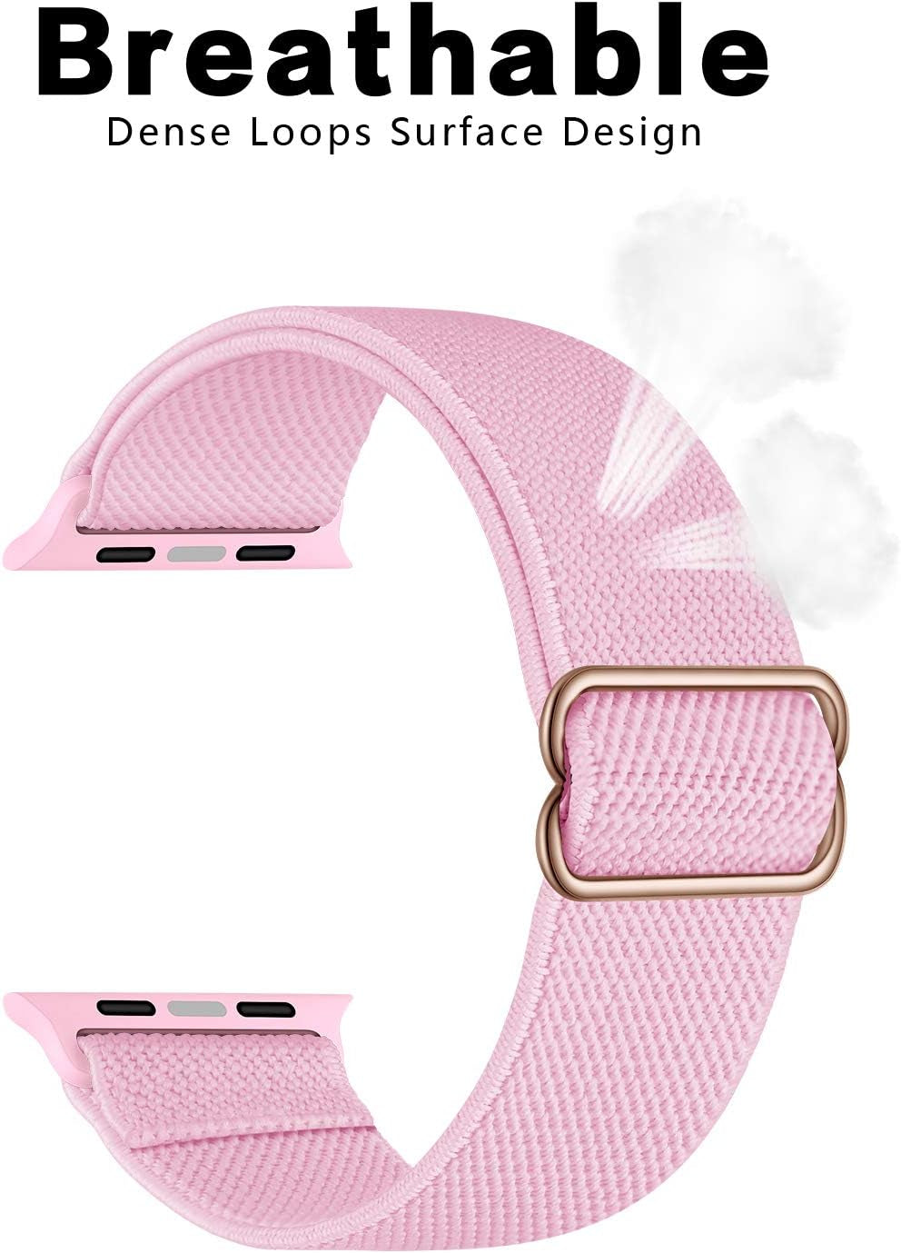 Stretchy Nylon Watch Bands Compatible with Apple Watch Series 10/9/8/7/6/5/4/3 SE 2/1, Adjustable Braided Elastic Sport Loop Rugged Straps for Iwatch Women Men (Barbie Pink, 38/40/41/42MM)