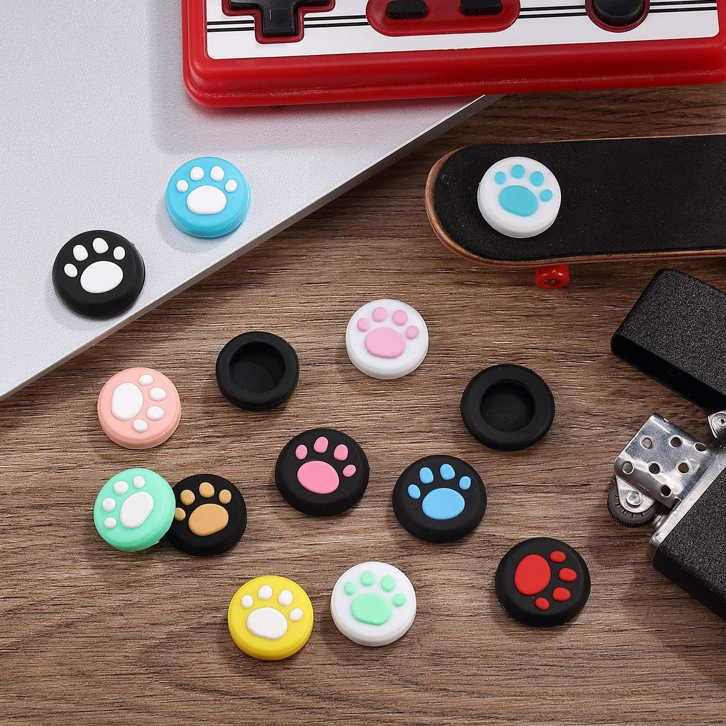28 Pieces Replacement Cute Cat Claw Design Thumb Grip Caps Thumb Grips Analog Stick Cover Joystick Cap Soft Silicone Cover Compatible with Nintendo Switch, Switch Lite and Joy Con Controller