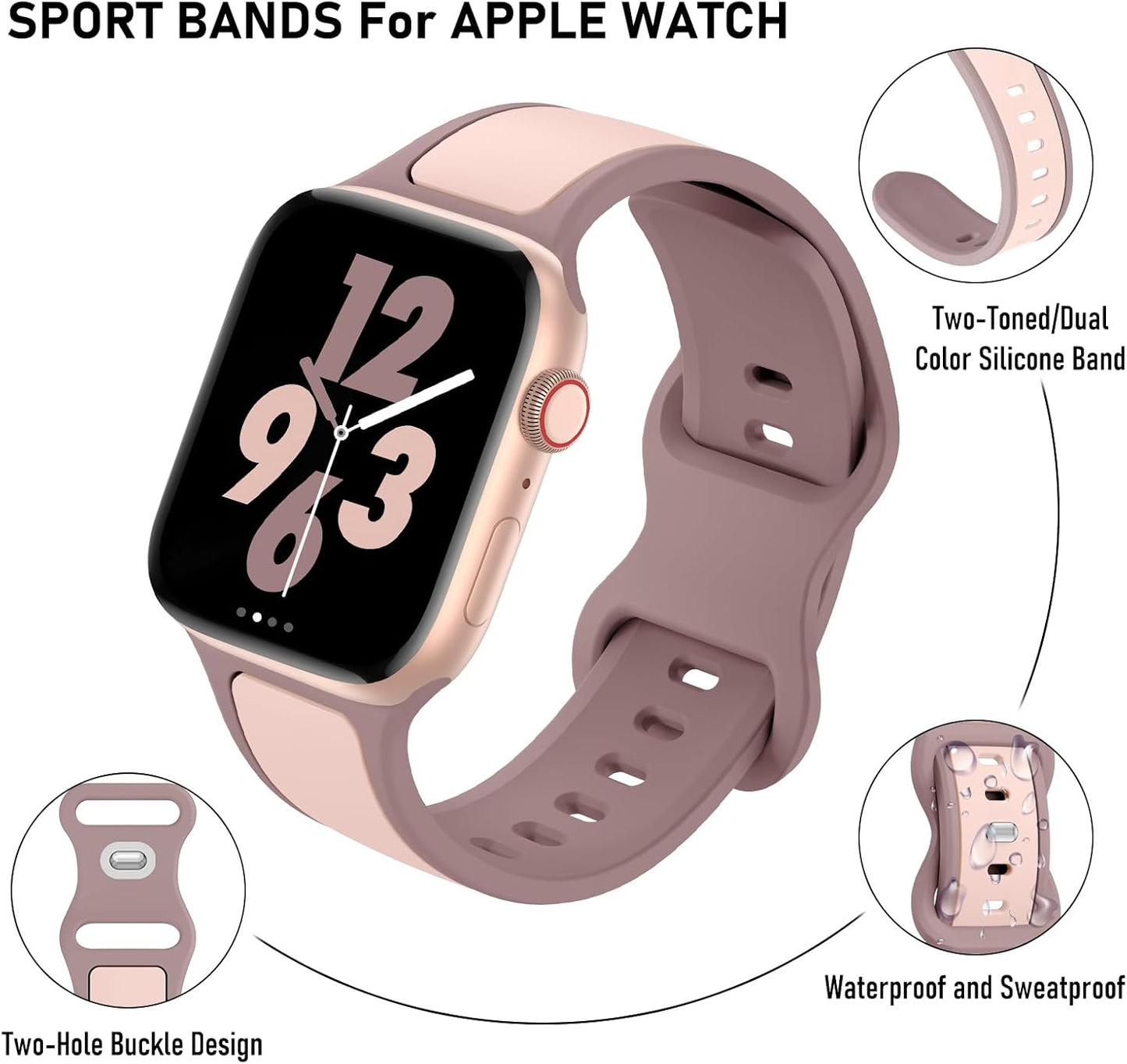 Two-Toned Dual Color Bands Compatible with Apple Watch 38Mm 40Mm 41Mm 42Mm 44Mm 45Mm 49Mm, Replacement Soft Silicone Sport Strap for Iwatch Series 9/8/7/6/5/4/3/2/1 Ultra/Ultra 2 SE Women Men