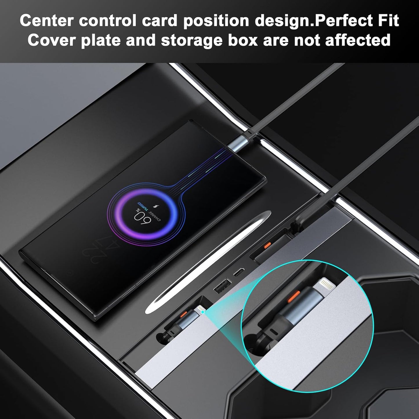 Tesla USB Hub for Tesla Model 3 Model Y Waterproof - Fast Charger for Model Y Model 3 Accessories 2023 2022 2021 Multi Port Retractable Docking Station, 100% Fit Center Console(Not Fit Model 3 2024)