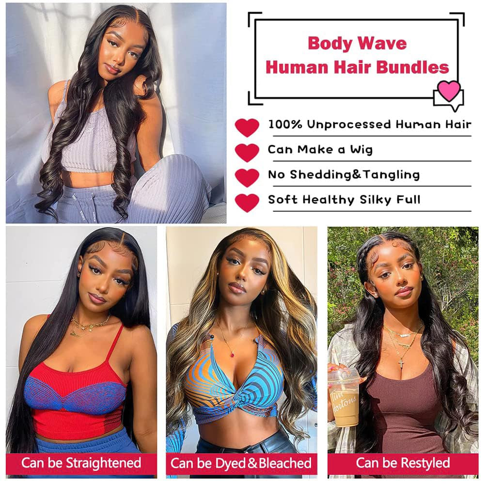 12A Human Hair Bundles Body Wave 24 Inch One Bundle 100% Unprocessed Brazilian Virgin Hair Bundles Double Weft Weave Body Wave Bundles Human Hair Natural Black Color