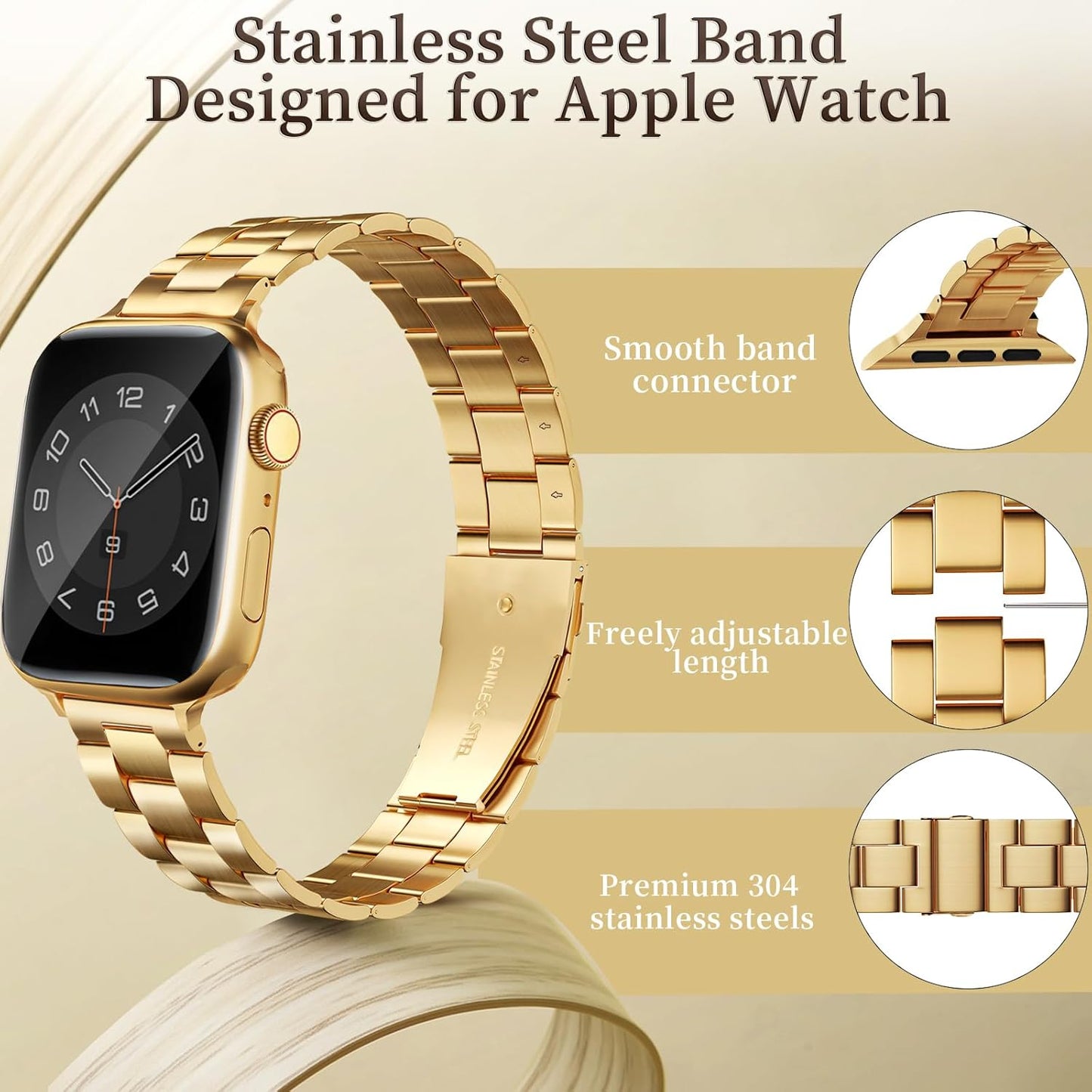 Thin Metal Bands Compatible with Apple Watch Band 38Mm 40Mm 41Mm 42Mm 44Mm 45Mm 46Mm 49Mm, Slim Stainless Steel Wristband Strap for Iwatch Ultra SE Series 10 9 8 7 6 5 4 3 2 1-Silver+Gold