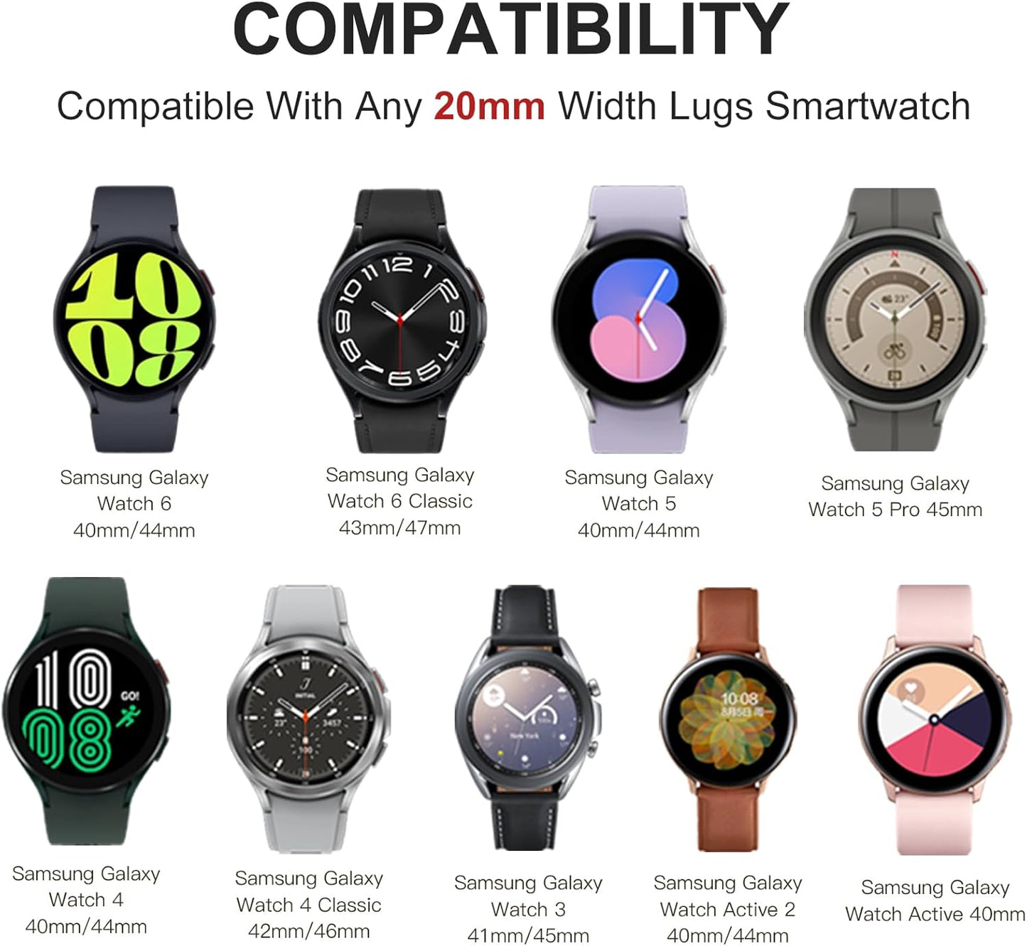 Elastic Band Compatible with Samsung Galaxy Watch 7/6/5/4 Band 40Mm 44Mm, Compatible with Galaxy Watch 5 Pro 45Mm/Watch 6/4 Classic 43Mm 47Mm 42Mm 46Mm/Active 2 44Mm 40Mm, 20Mm Soft Nylon Band