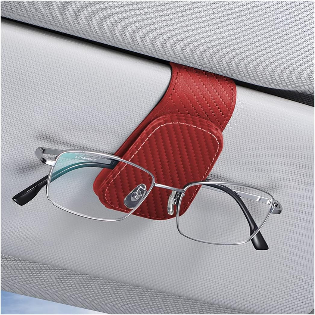 Sunglasses Holders for Car Sun Visor, Leather Eyeglasses Hanger Mounter, Magnetic Glasses Holder and Ticket Card Clip, Auto Interior Accessories Universal for SUV Pickup Truck TRUCK DRIVER