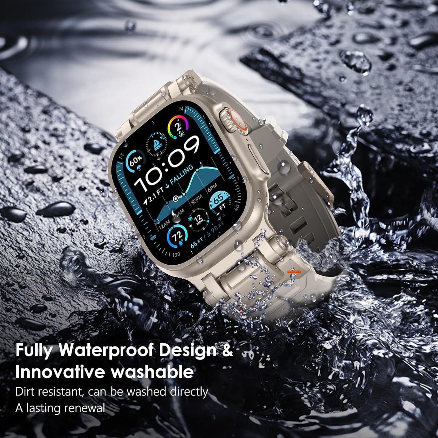 Designed for Apple Watch Band Apple Watch Ultra 2/Ultra 49Mm for Men, Silicone Rubber Bands with Metal Connector for Apple Watch Series 10 46Mm, 9/8/7 45Mm, SE2/SE 6/5/4 44Mm, 3/2/1 42Mm