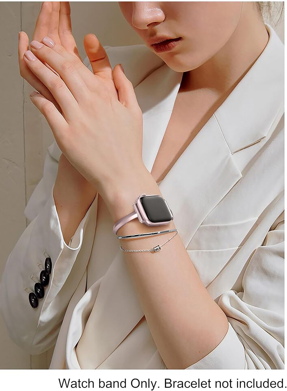 Stainless Steel Band Compatible with Apple Watch Band 38Mm 40Mm 41Mm 42Mm 44Mm 45Mm Iwatch SE Series 9 8 7 6 5 4 3 2 1, Slim Versatile Bangle Bracelet for Women