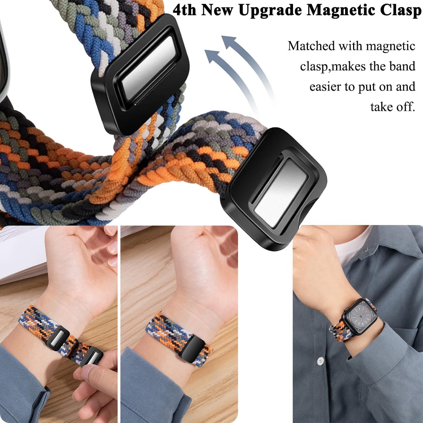 Nylon Braided Solo Loop for Apple Watch Stretchy Woven Band 49Mm 45Mm 44Mm 42Mm 41Mm 40Mm 38Mm,Elastic Braided Sport Wrist Straps with Magnetic Clasp for Iwatch Series 9 8 7 6 5 4 3 2 1 SE Ultra 1/2