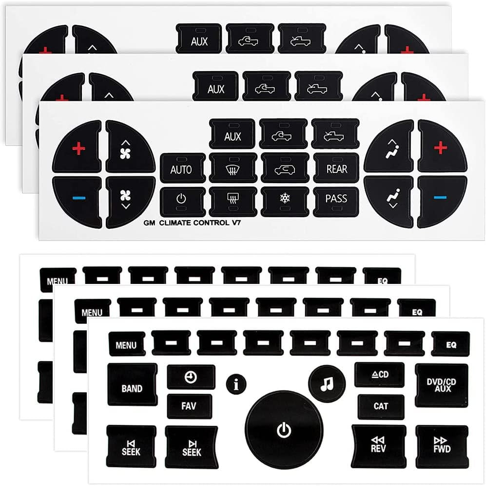 2Pcs AC Dash Button Decal + Radio Button Repair Kit Stickers, Decal Replacement for 2007-2015 GM Vehicles Car SUV Van Truck Chevy Accessories TRUCK DRIVER
