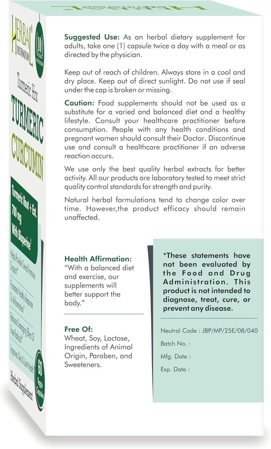Turmeric Supplement Hrx- Immune Supplement, Metabolism Booster Joint Support Supplement with Turmeric Curcumin, Boswellia, Curcuma & Black Pepper Extract - 60 Capsules TLBH