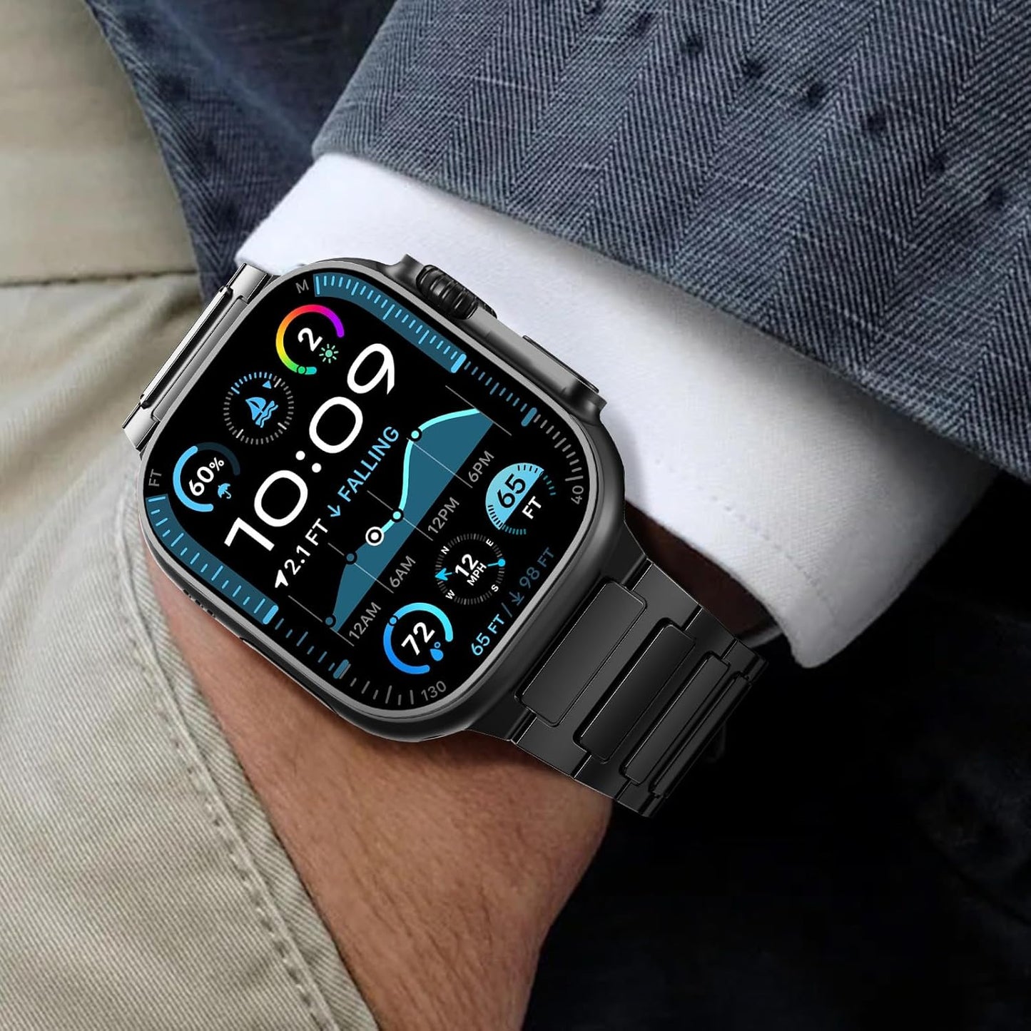 Grade 2 Titanium Band for Apple Watch Band Ultra 2 49Mm Series 10 46Mm Series 9 Series 8 Series 7 45Mm 44Mm SE 6 5 4 3 42Mm Iwatch Stainless Steel Link Bands for Men
