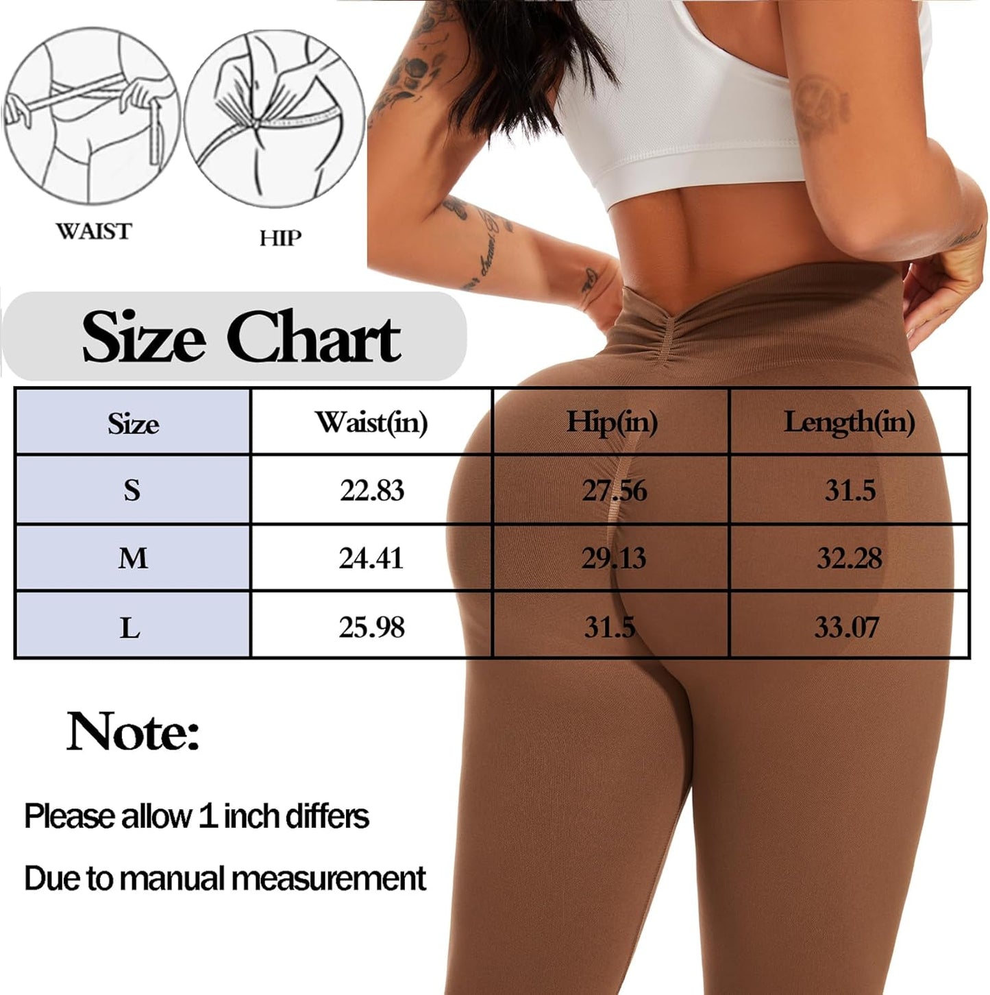 V Back Scrunch Butt Leggings for Women Butt Lifting Workout Leggings High Waisted Yoga Pants Booty Gym Tights