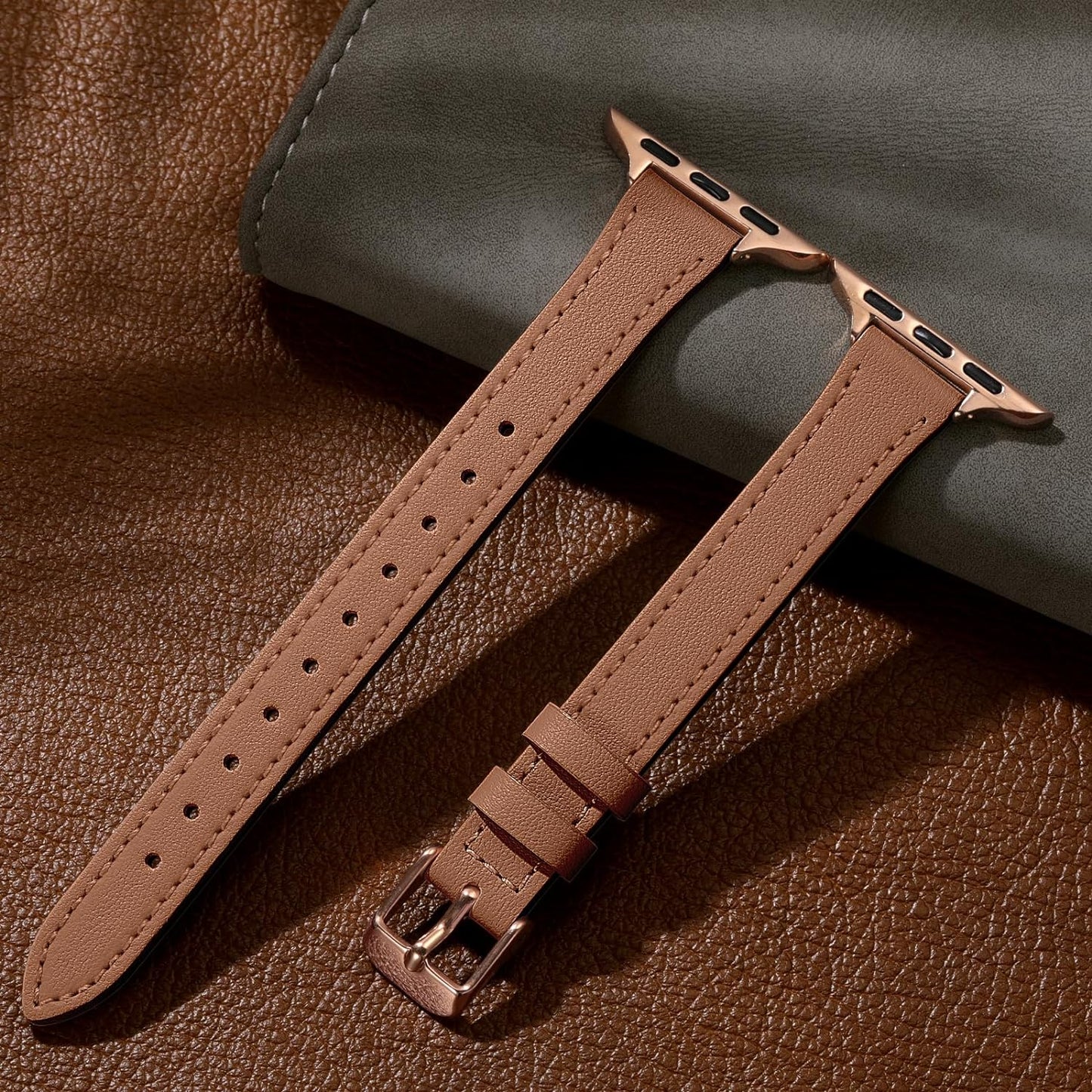 Slim Leather Band Compatible with Apple Watch Band 40Mm 38Mm 41Mm 42Mm 44Mm 45Mm 49Mm Women, Top Grain Genuine Leather Strap Thin Watch Wristband for Iwatch Series 9 8 7 6 5 4 3 2 1 SE Ultra 2