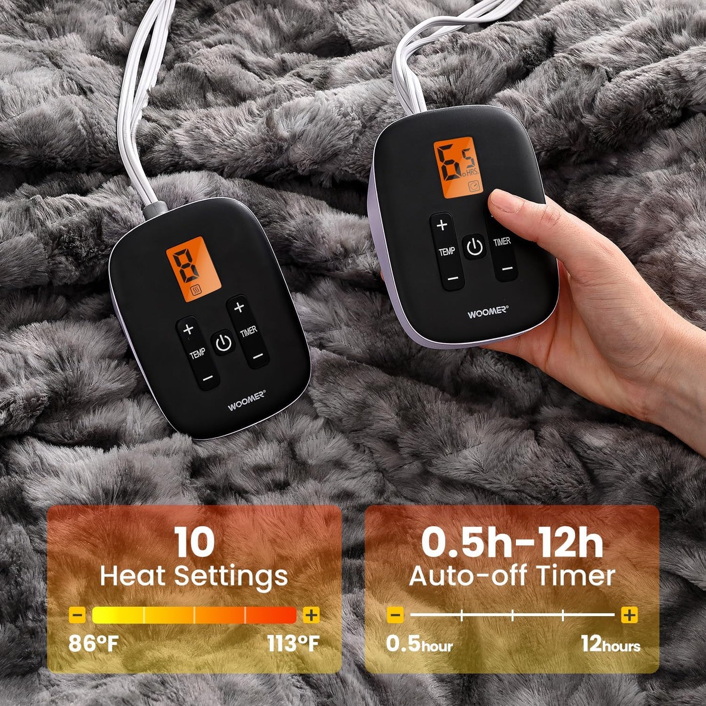 [5 Year Warranty Heated Blanket King Size, Dual Control, Electric Blanket 90"X 100", Double-Sided Faux Fur&Sherpa, Overheat Protection, 10 Heating Levels & 12H Auto Off, CPF, Home Office