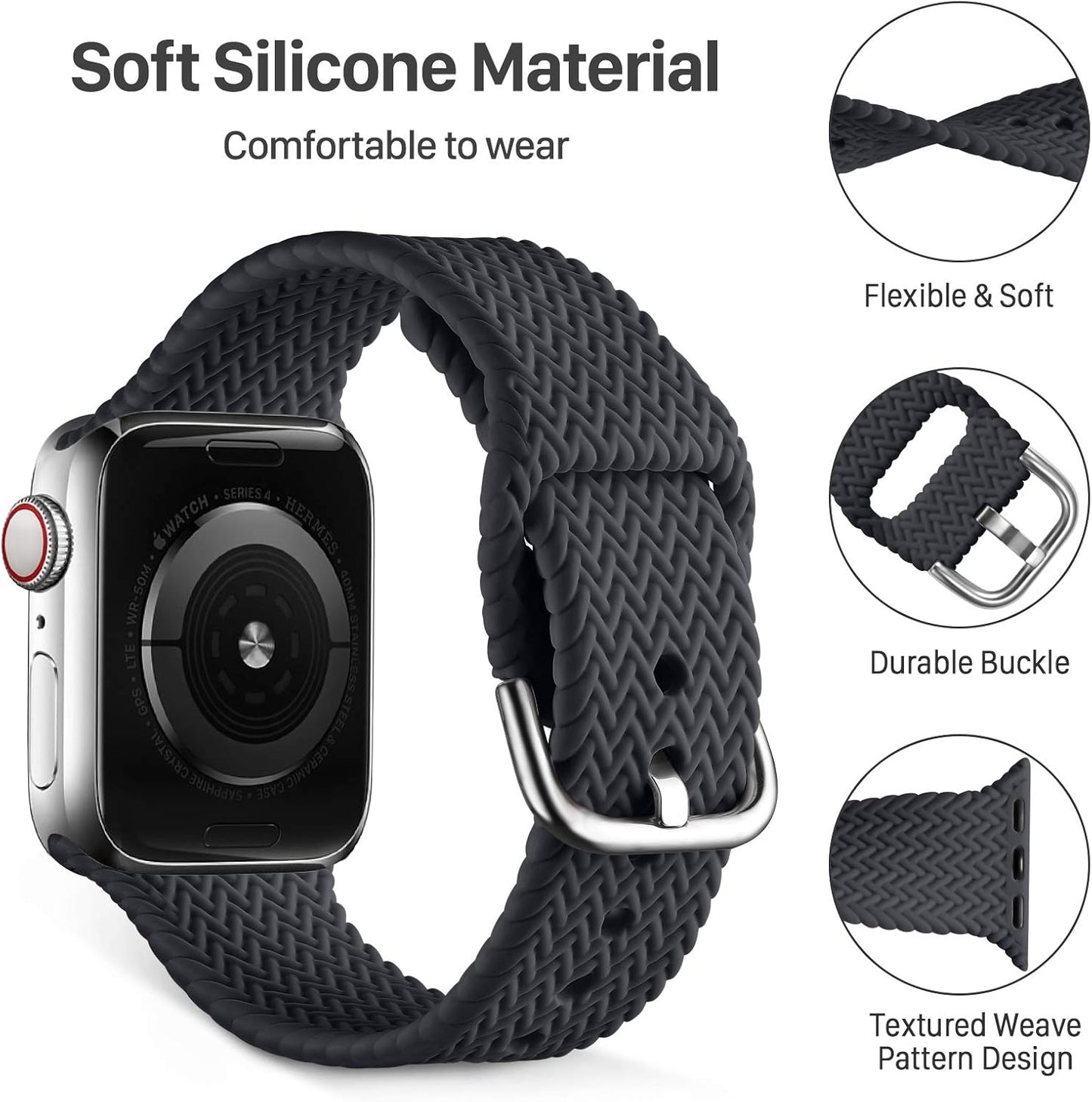 Compatible with Apple Watch Band 44Mm Women Men Series 6, Comfortable Flexible Textured Weave Pattern Sport Wristband for Apple Watch SE 42Mm Series 6 5 4 3 2 1, Charcoal