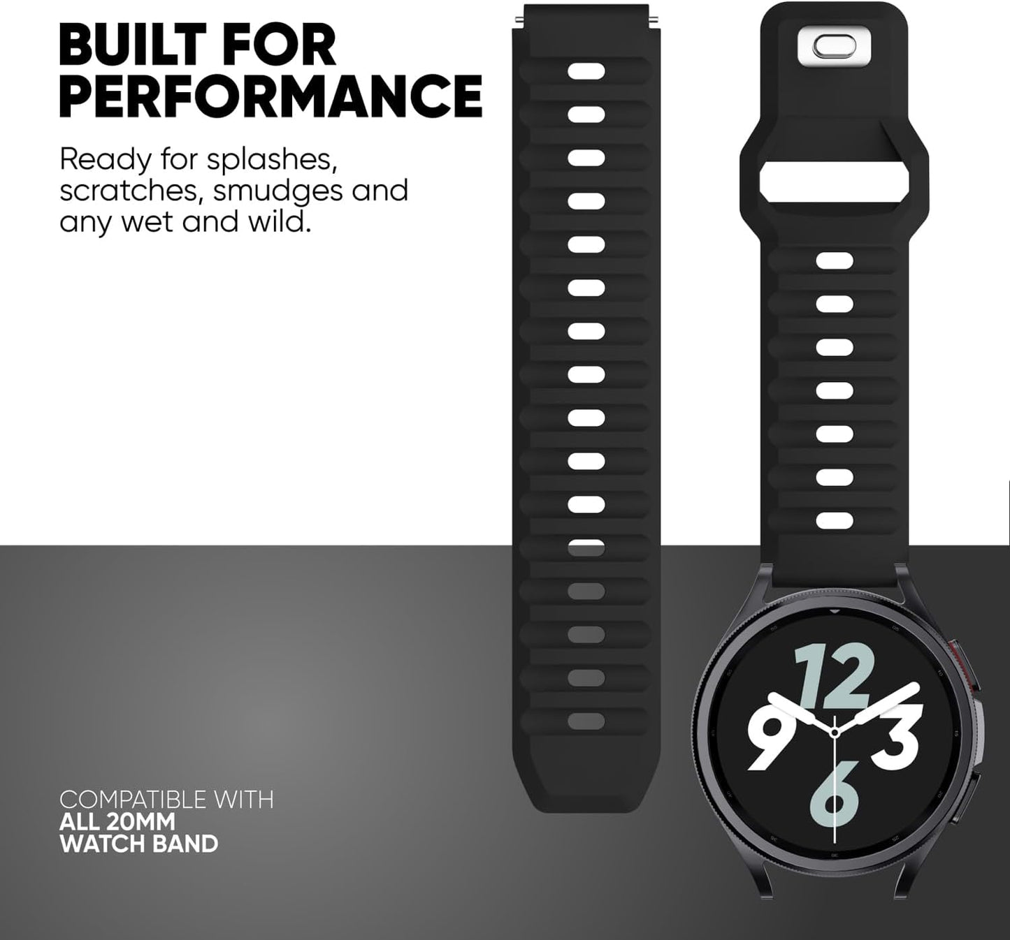 Rugged Band Compatible for Samsung Galaxy Watch 6 Classic 43Mm 47Mm, Galaxy Watch 7 FE 6 5 4 40Mm 44Mm, Galaxy Watch 5 Pro, Galaxy Watch 4 Classic, 20Mm Soft and Waterproof Silicone Sport Watch Strap for Samsung Smartwatch