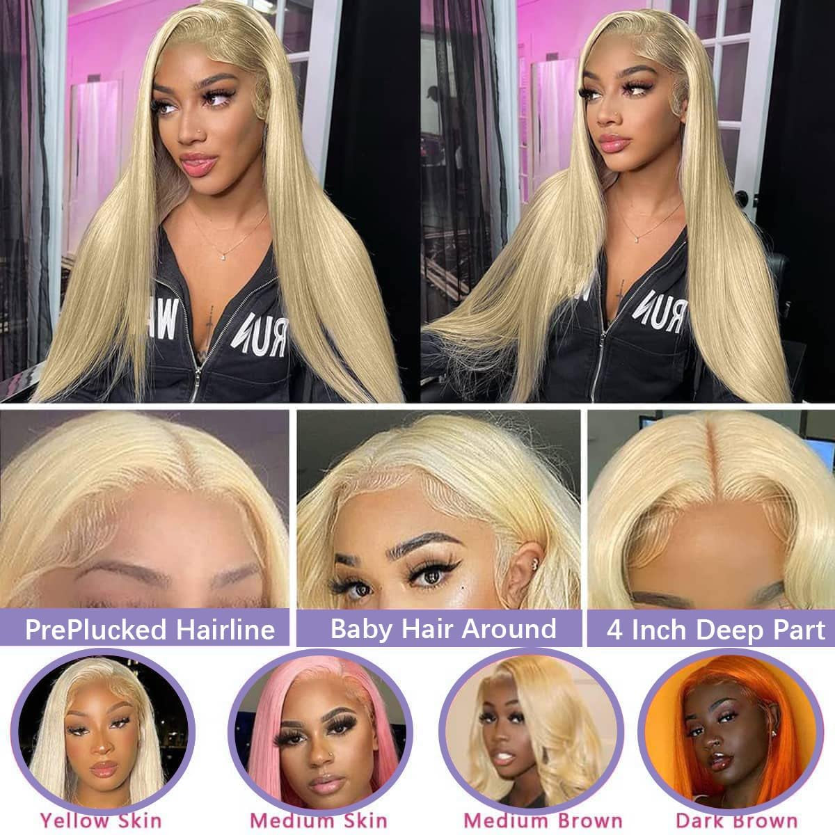 613 Blonde Frontal 13X4 HD Transparent Lace Frontal Closure with Baby Hair 100% Blonde Human Hair 613 Frontal Ear to Ear 613 Frontal Free Part Natural Hairline 150% Density 18 Inch