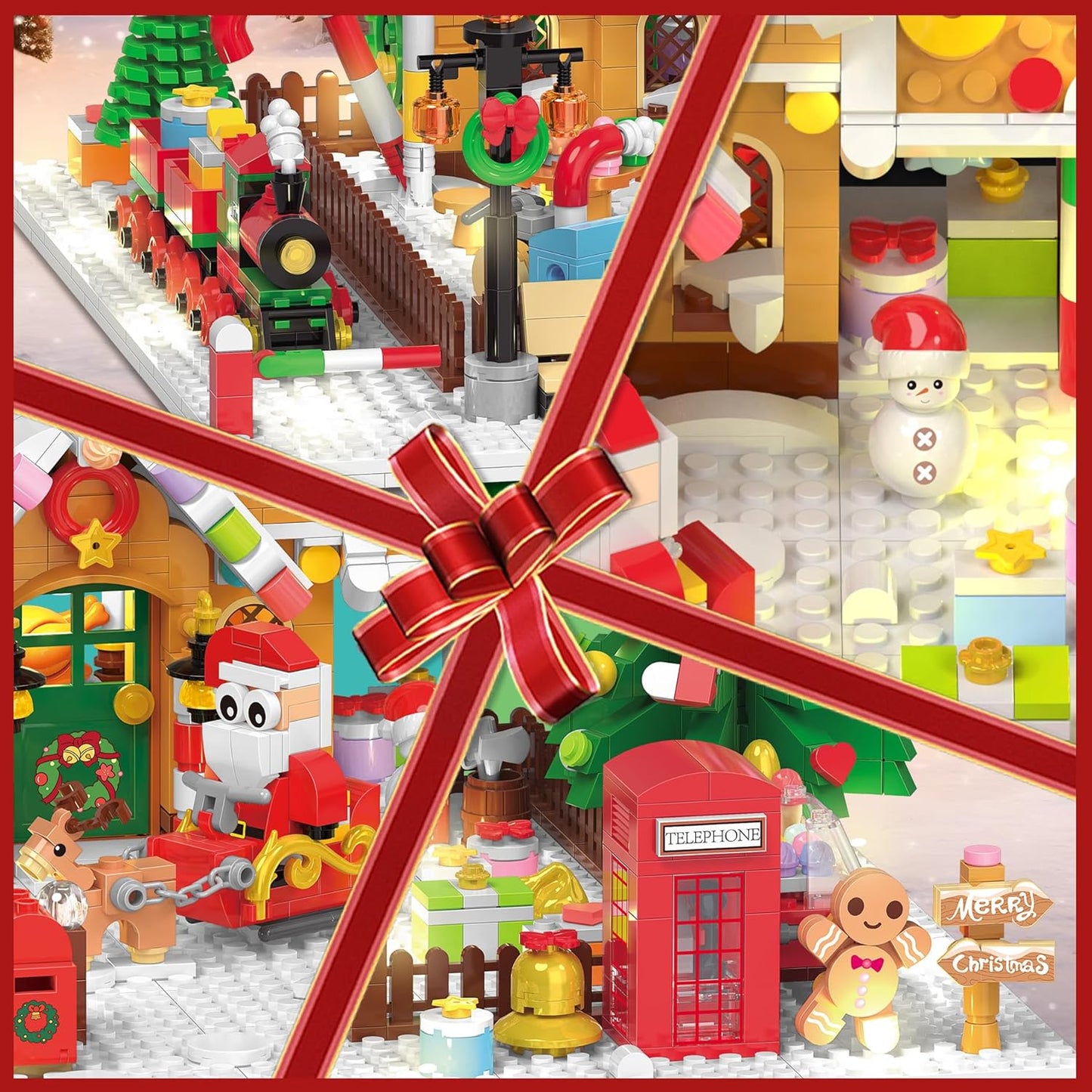Christmas Gingerbread House Mini Building Set with LED Light, 1763 PCS Christmas Courtyard Building Block Toy with Santa Claus Xmas Tree Train Home Decor, Gift for Adult Kids Girls Boys 10+