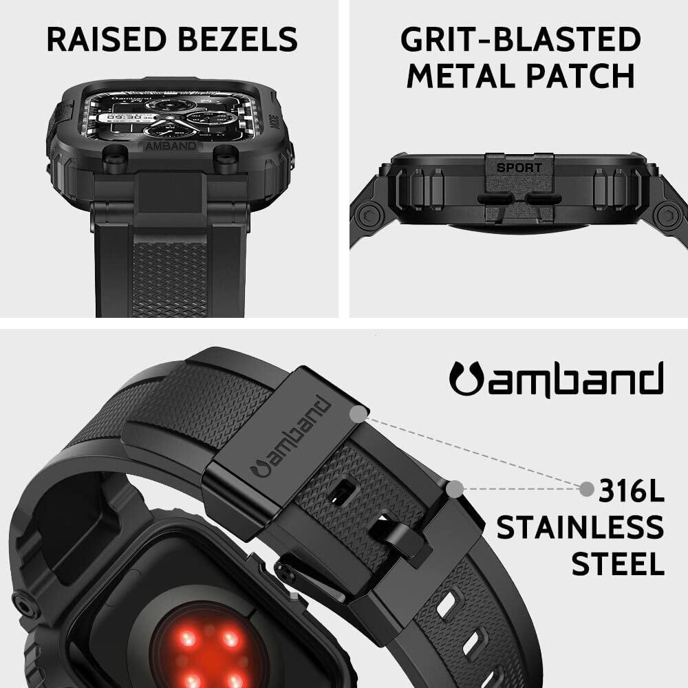 Bands Compatible with Apple Watch 9/8/7 45Mm, M1 Sport Series Rugged Case Protective Cover for Iwatch 6/SE/5/4/3 42/44/45Mm Men Black