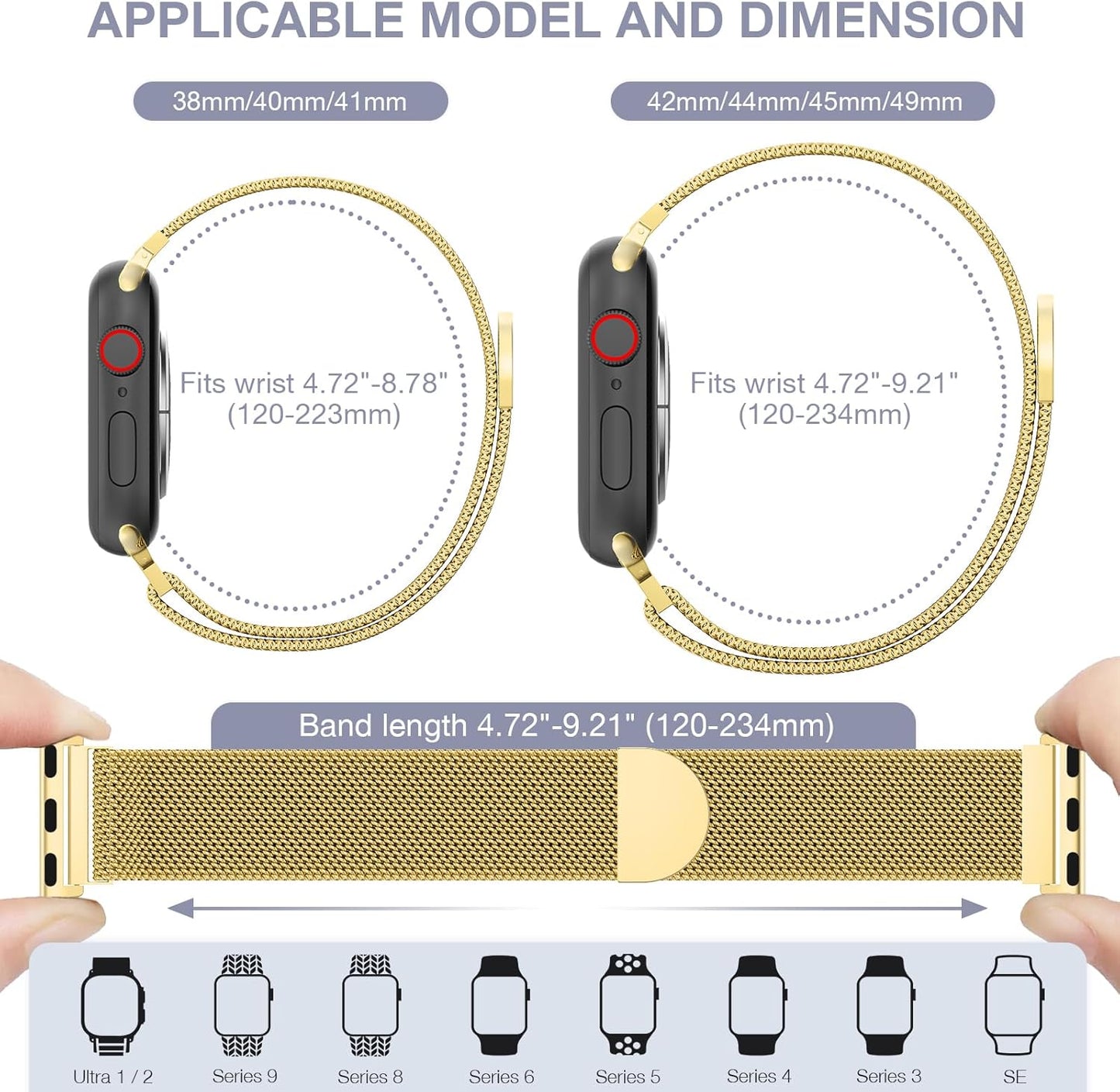 Mesh Metal Loop Compatible with Apple Watch Band 40Mm 41Mm 38Mm 44Mm 45Mm 49Mm Series Ultra SE 9 8 7 6 5 4 3 2 1 Women Men, Stainless Steel Strap with Magnetic Clasp for Iwatch Bands