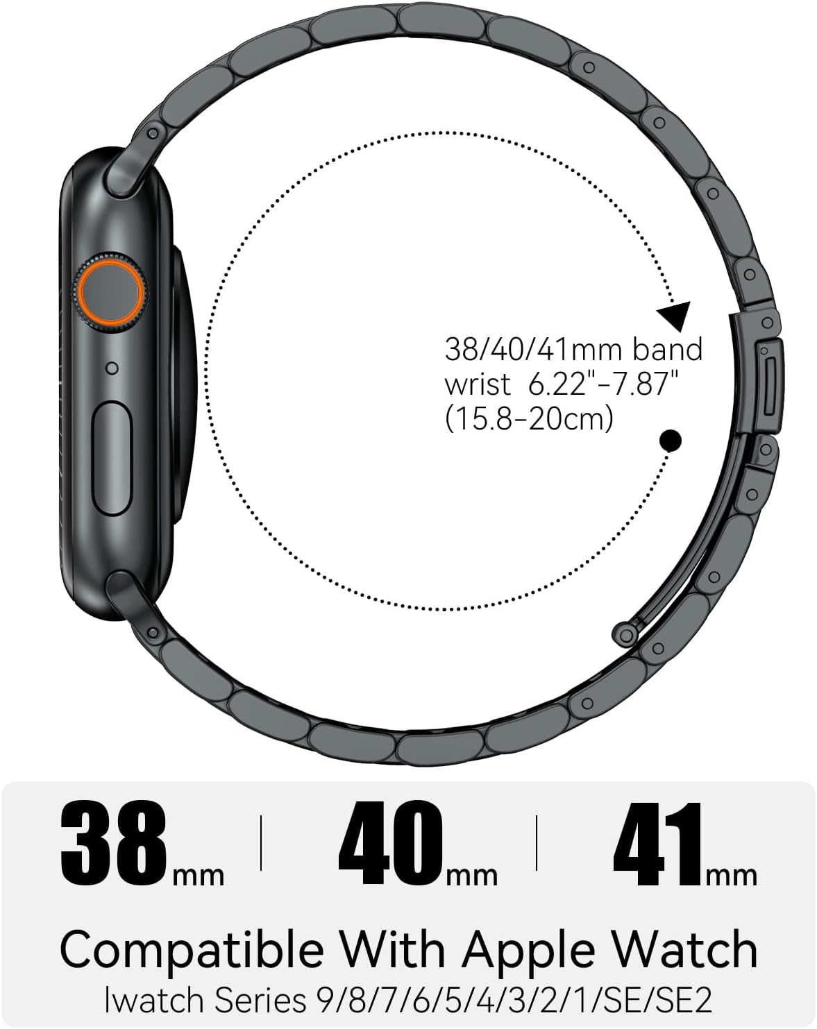 Compatible with Apple Watch Band 49Mm 45Mm 44Mm 42Mm for Men Women, Stainless Steel Metal Watch Bands for Iwatch SE2 SE Series 9 8 7 6 5 4 3 2 1