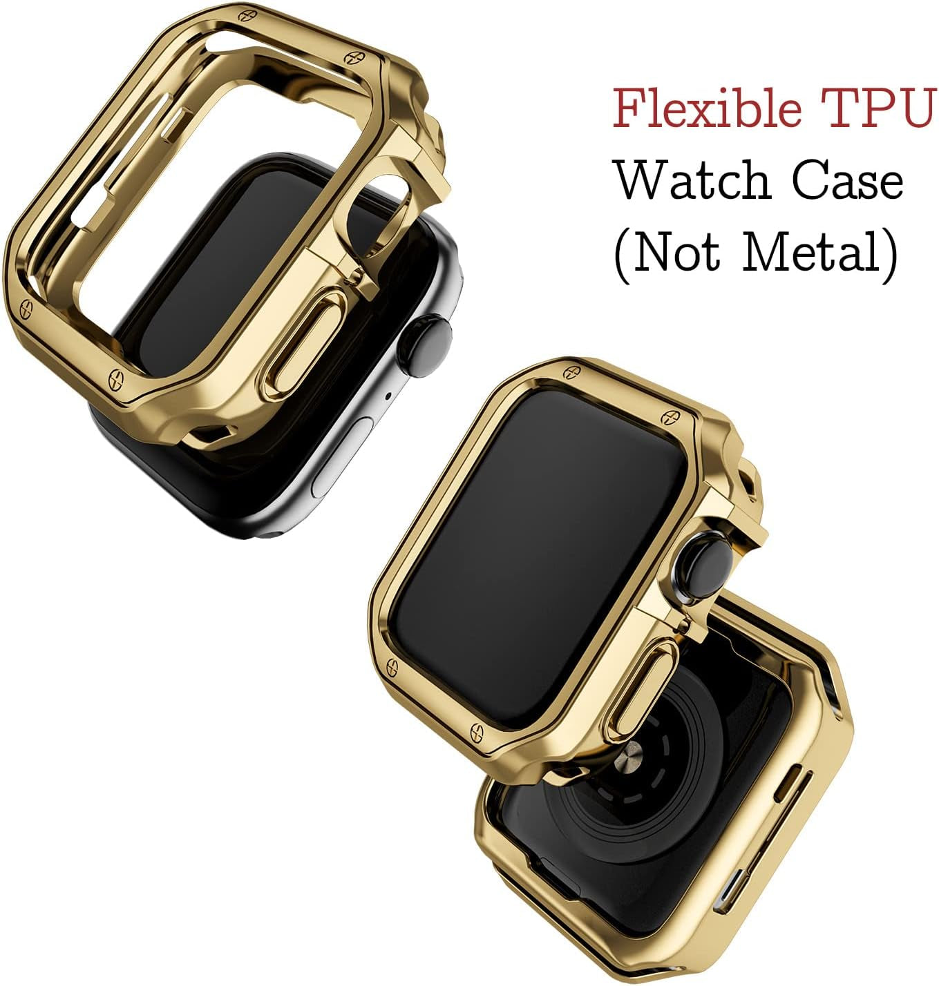 Compatible with Apple Watch Band and Case, Stainless Steel Metal Chain with TPU Cover, Smart-Watch Link Bracelet Strap, Wrist-Band for I-Watch Ultra Ultra2 Series 9 8 7 6 5 4 3 2 1 SE