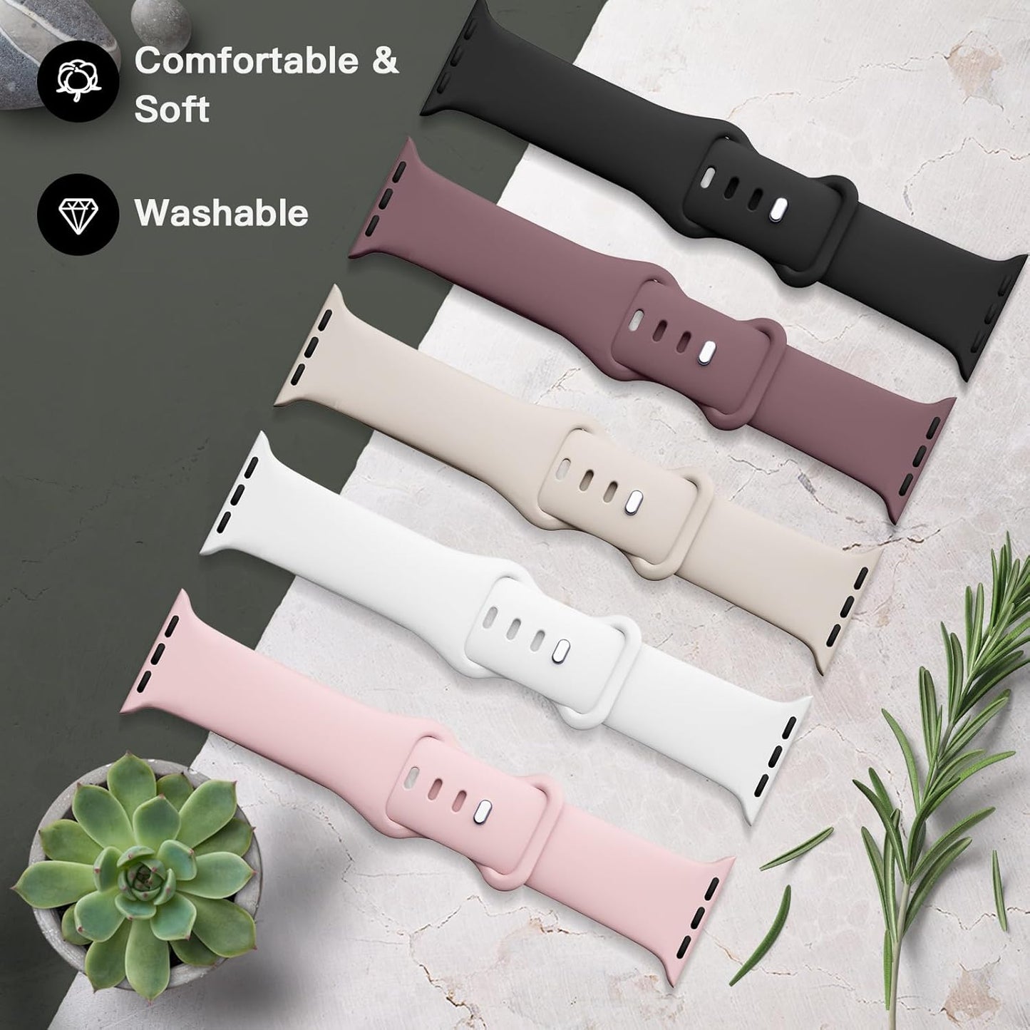 5 Pack Silicone Sport Straps Compatible for Apple Watch Band 38Mm 40Mm 41Mm 42Mm 44Mm 45Mm 49Mm for Women Men,Soft Waterproof Wristbands for Iwatch Series 9 Ultra 8 SE 7 6 5 4 3